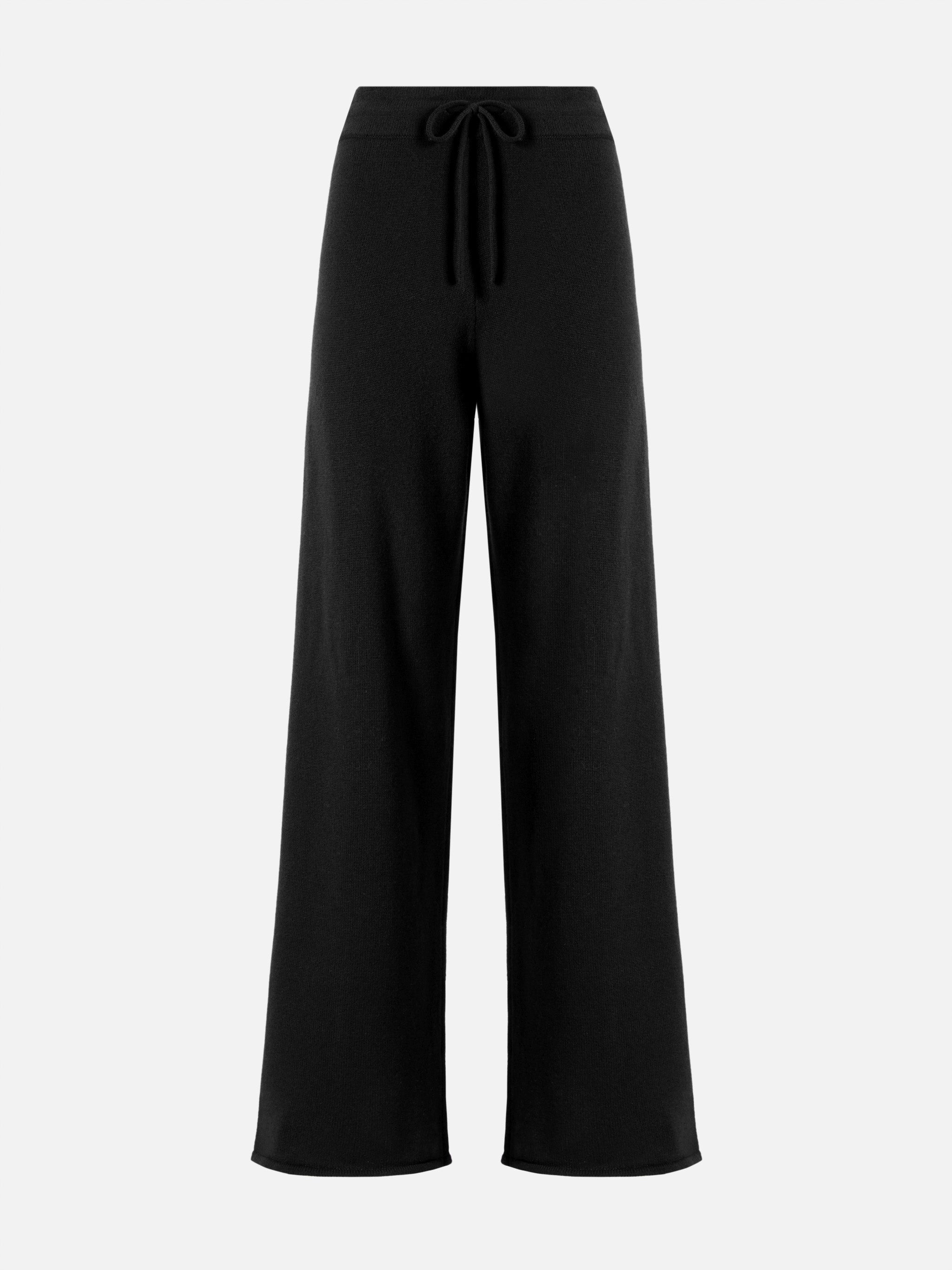 Cambon Palazzo Trousers Pure Wool Black High Waist With Drawstring Pant
