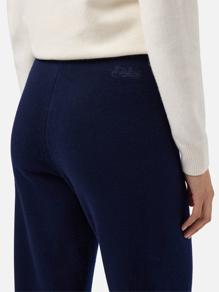 Cambon Palazzo Trousers Pure Wool Navy Blue High Waist With Drawstring Pant