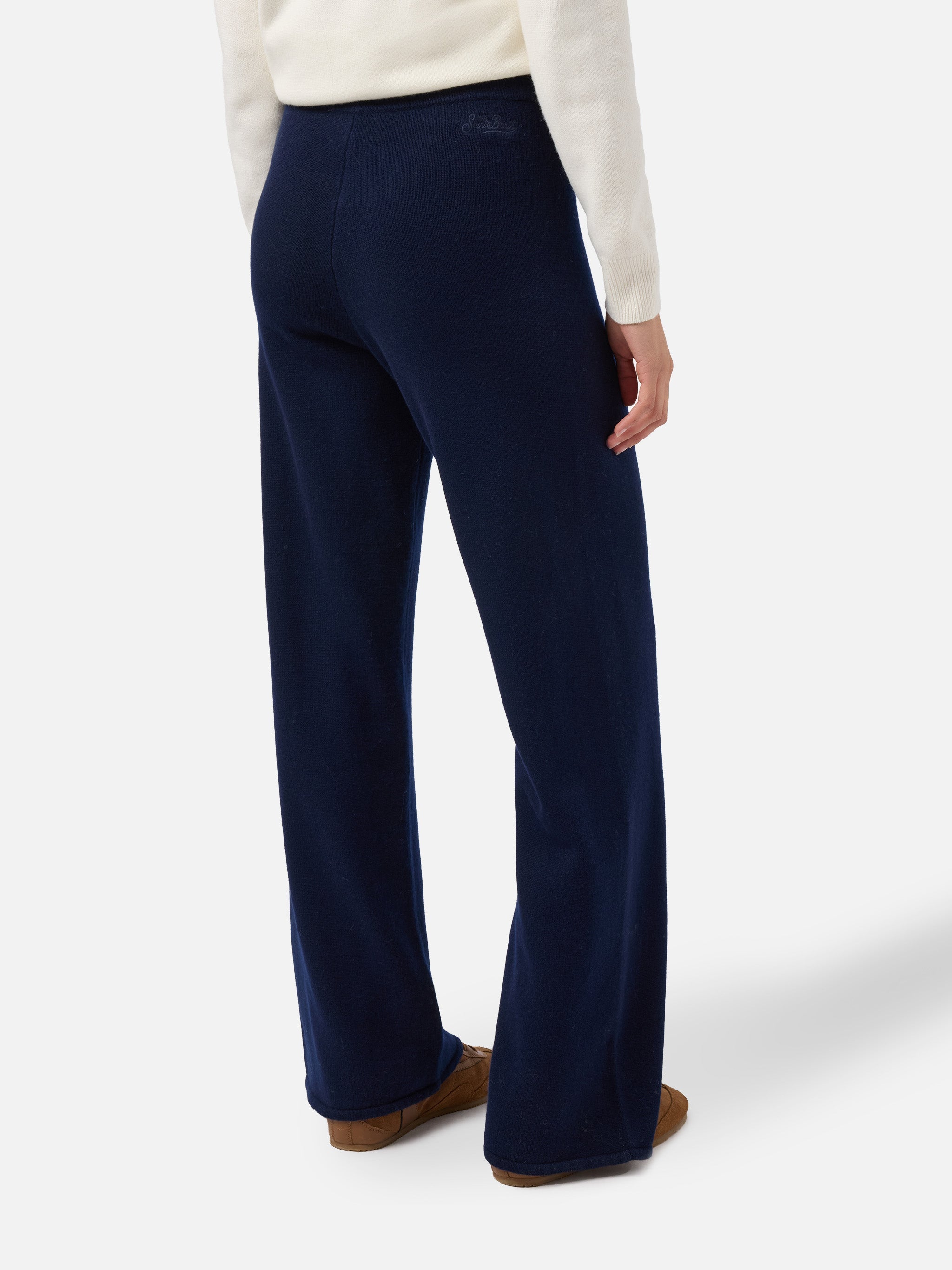 Cambon Palazzo Trousers Pure Wool Navy Blue High Waist With Drawstring Pant