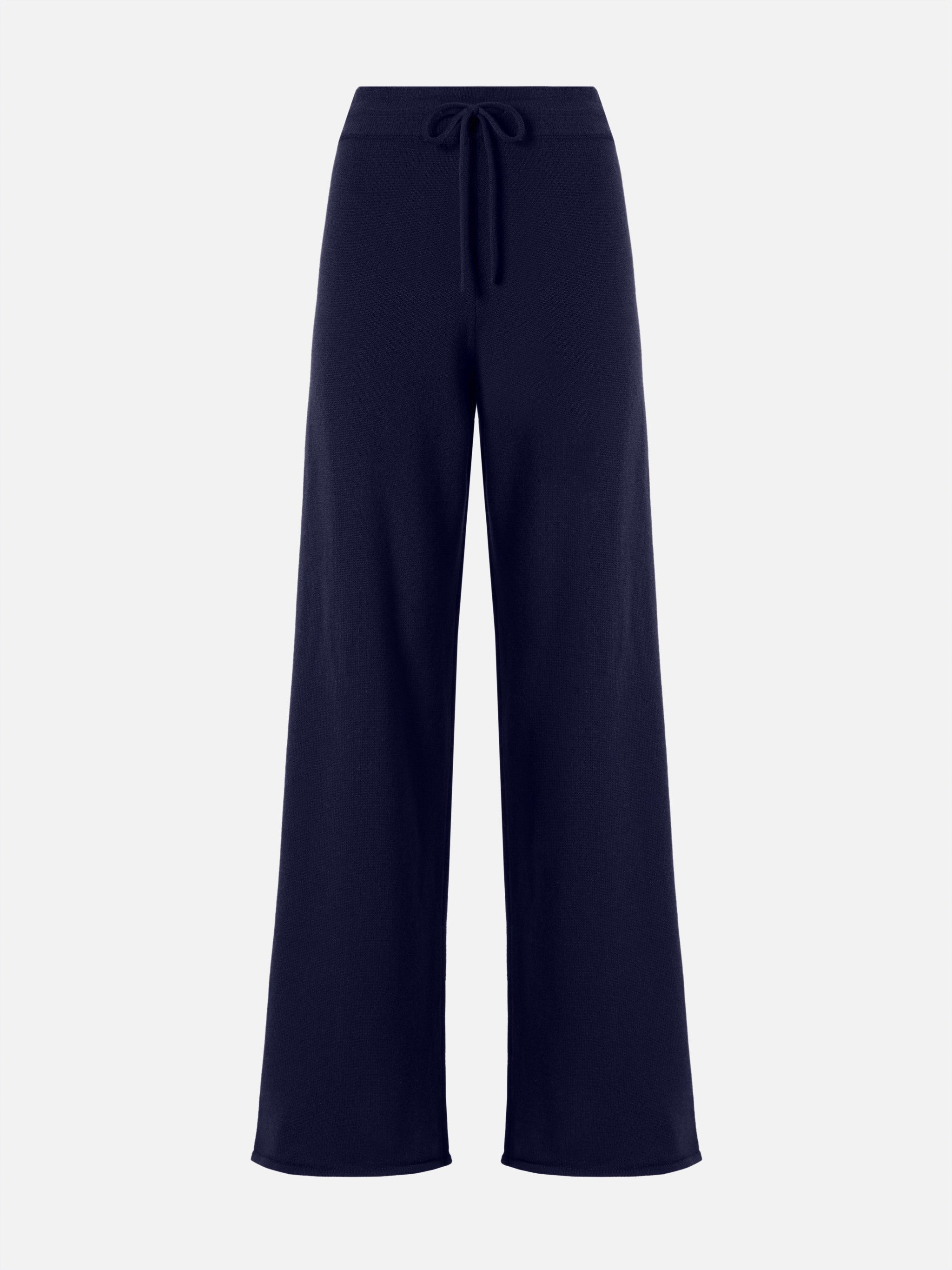 Cambon Palazzo Trousers Pure Wool Navy Blue High Waist With Drawstring Pant