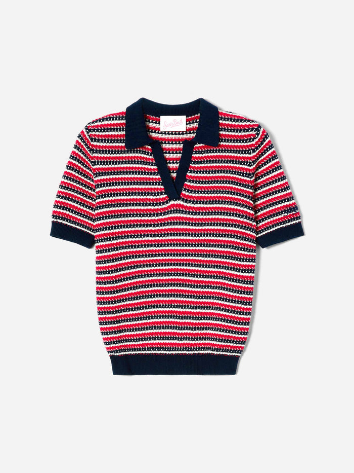 Striped Caddy Ridge Cotton Knit Polo White Knitwear