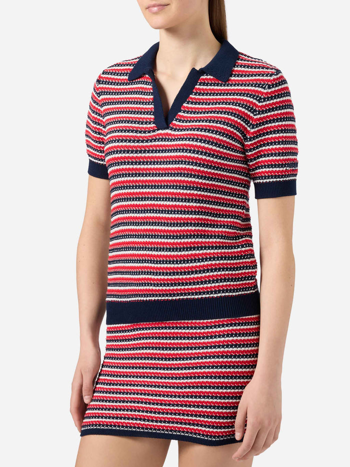 Striped Caddy Ridge Cotton Knit Polo White Knitwear