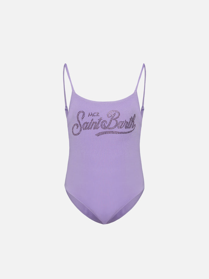 Cecille Jr One-Piece Shiny Swimsuit With Rhinestone Logo __single__ One Piece