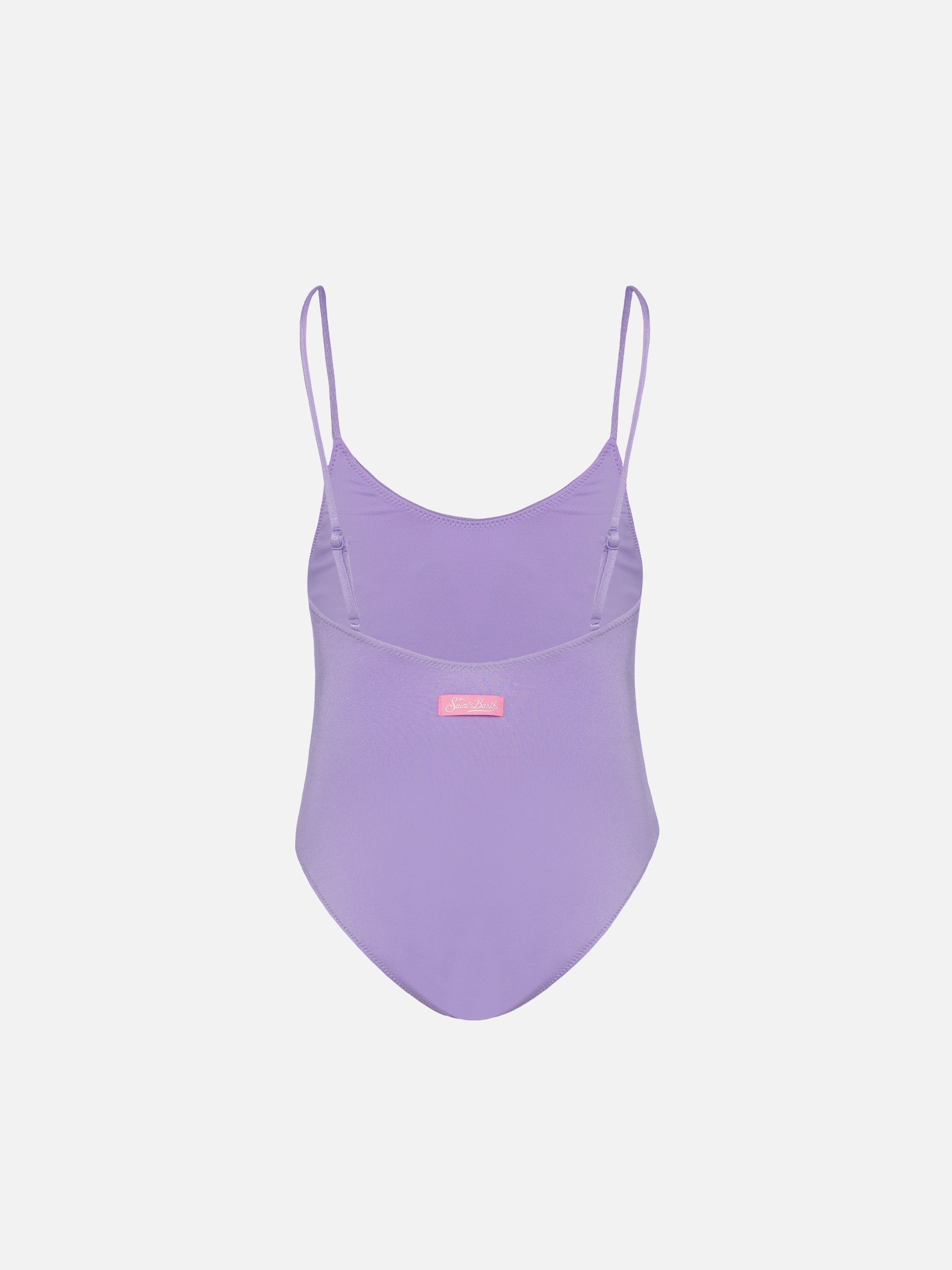 Cecille Jr One-Piece Shiny Swimsuit With Rhinestone Logo Pink One Piece
