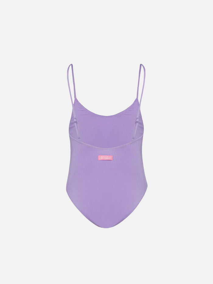 Cecille Jr One-Piece Shiny Swimsuit With Rhinestone Logo __single__ One Piece