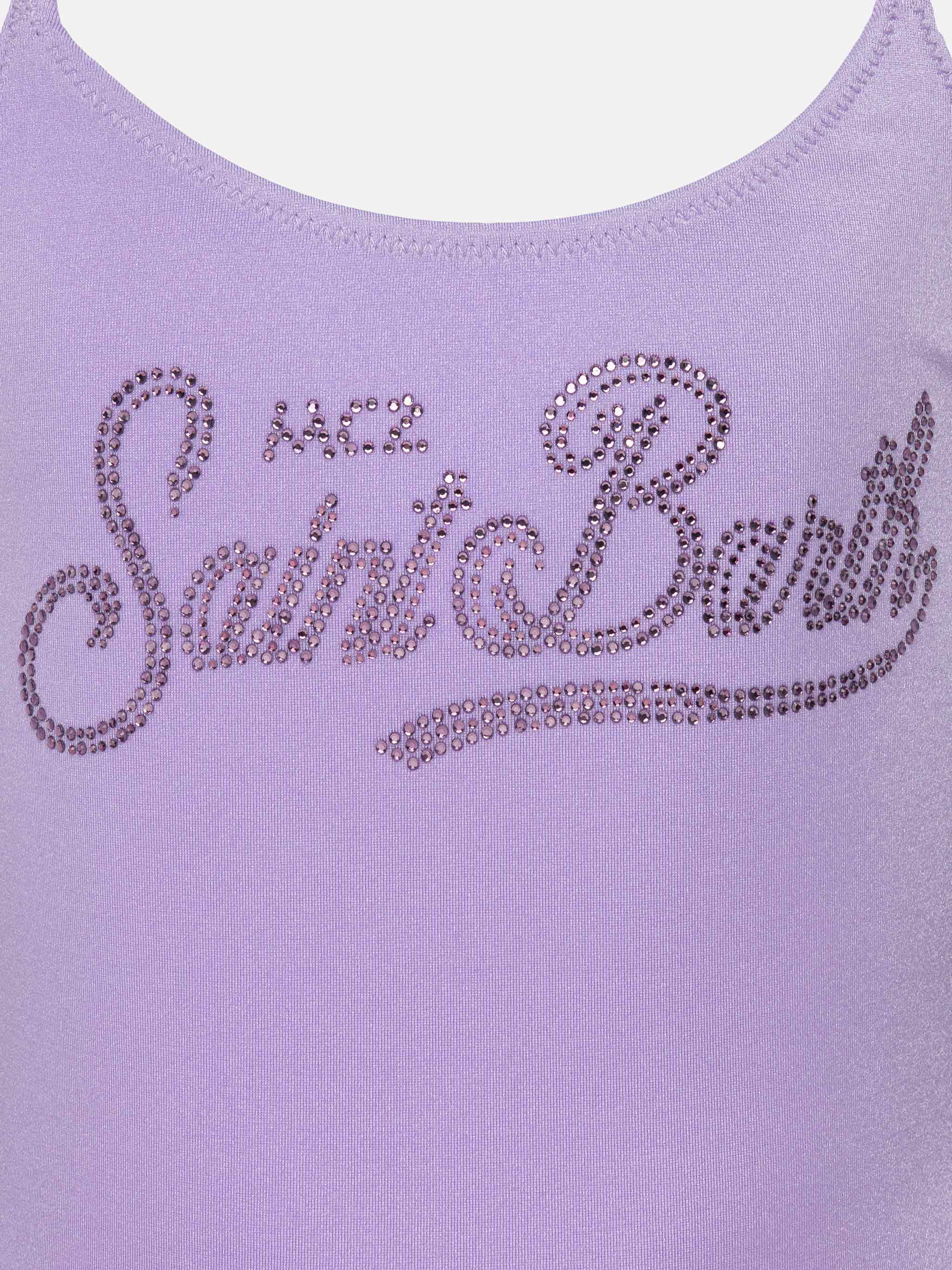 Cecille Jr One-Piece Shiny Swimsuit With Rhinestone Logo Pink One Piece