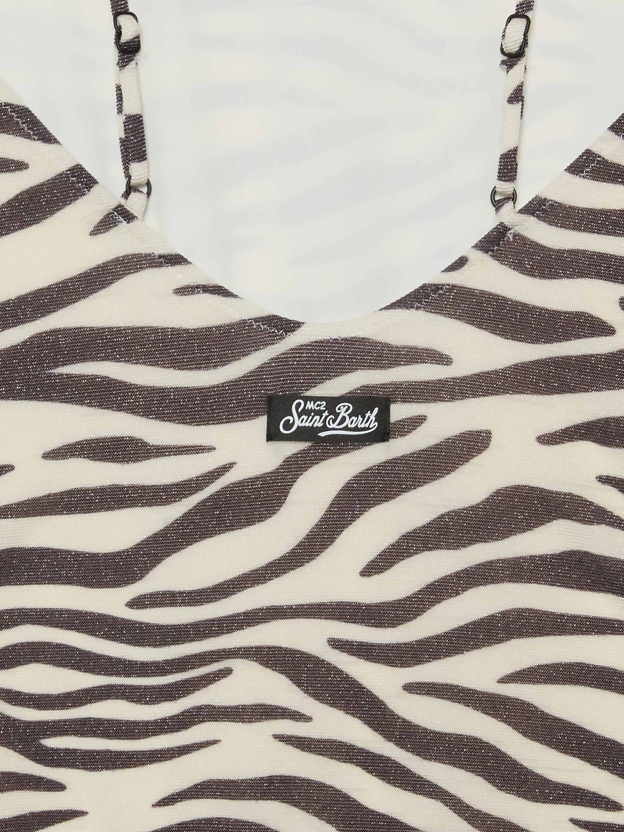 Cecille Jr One-Piece Lurex Swimsuit With Zebra Print White One Piece