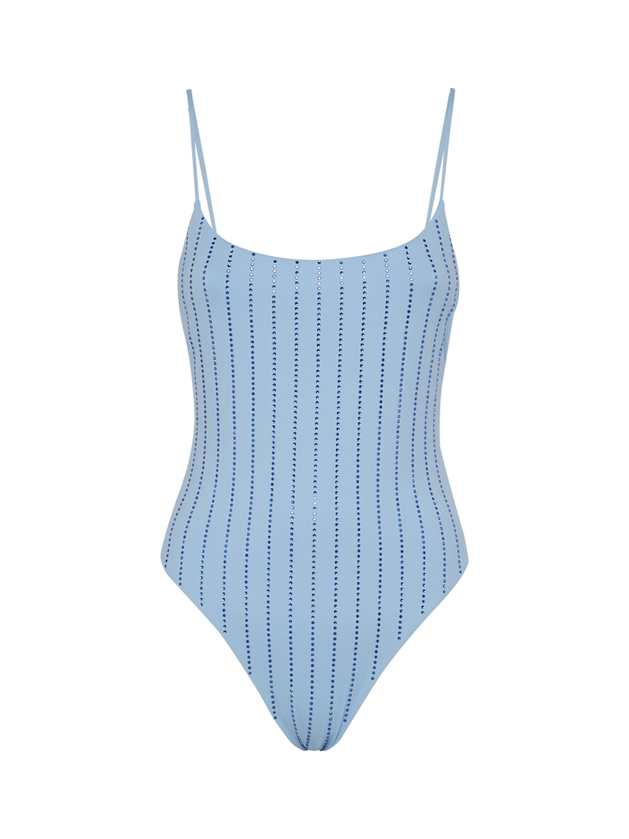 One-Piece Swimsuit Cecille With Rhinestone Striped Embellishment Blue One Piece