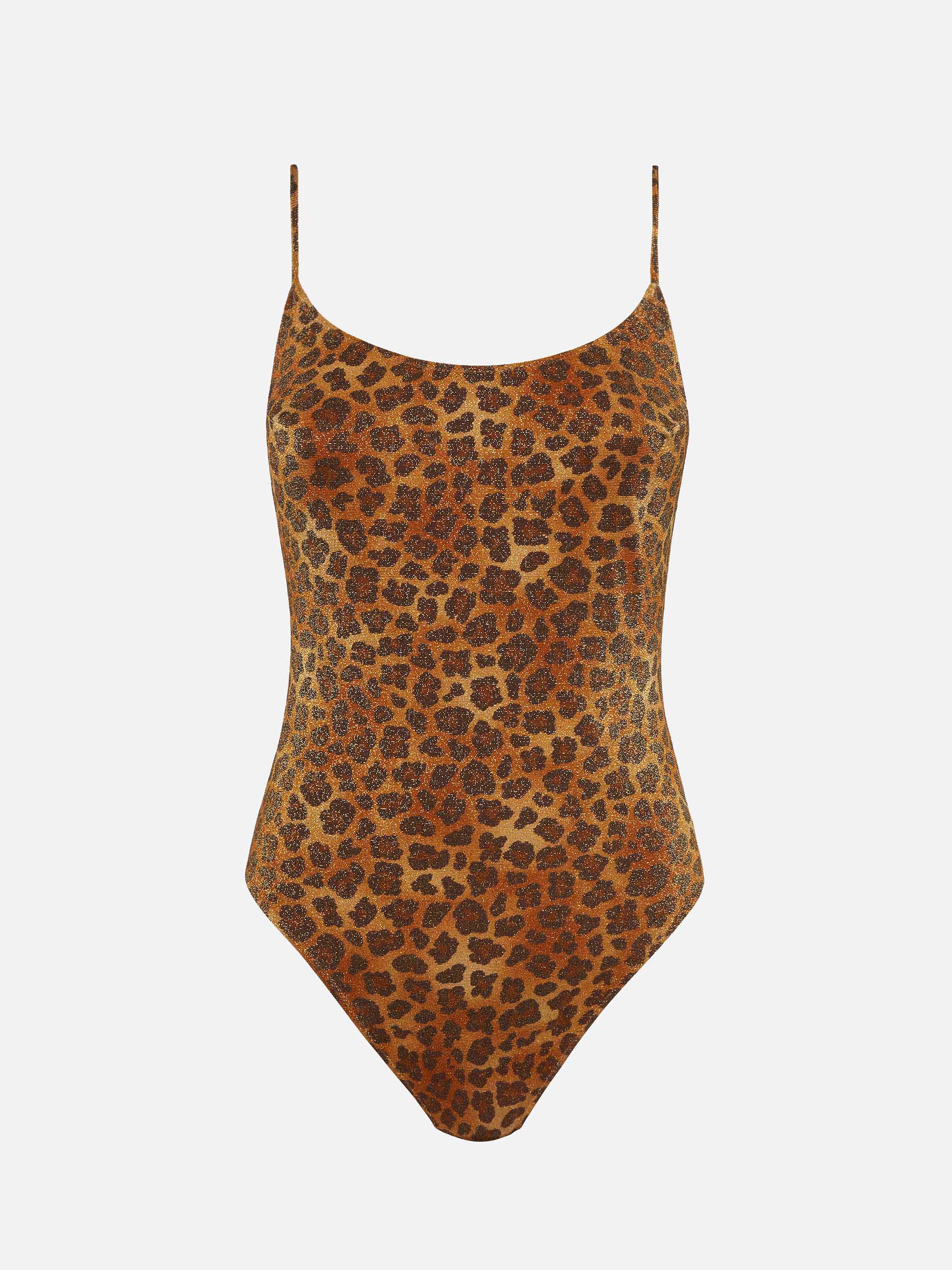 Lurex One-Piece Swimsuit Cecille With Animalier Print Brown One Piece