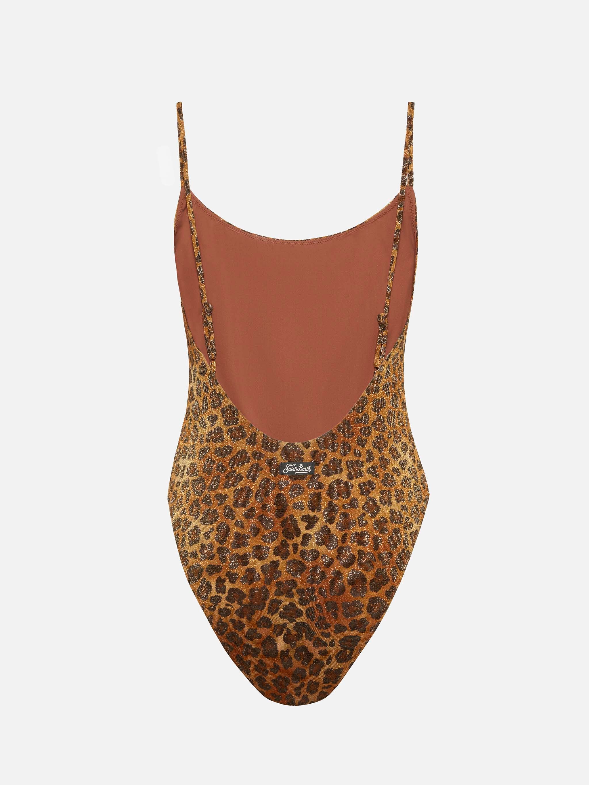 Lurex One-Piece Swimsuit Cecille With Animalier Print Brown One Piece