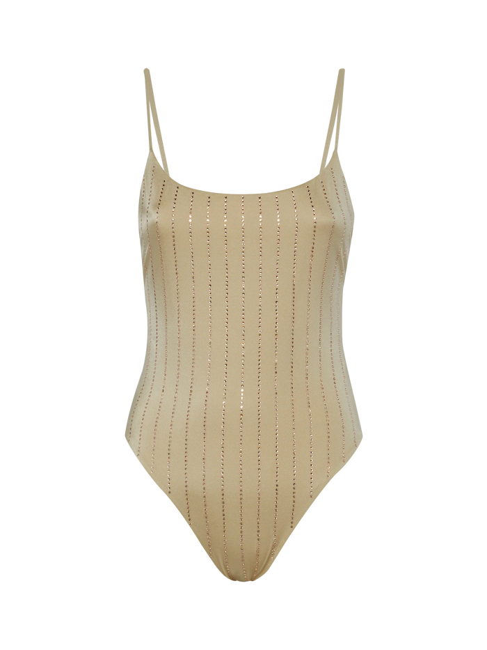 One-Piece Swimsuit Cecille With Rhinestone Striped Embellishment Yellow One Piece
