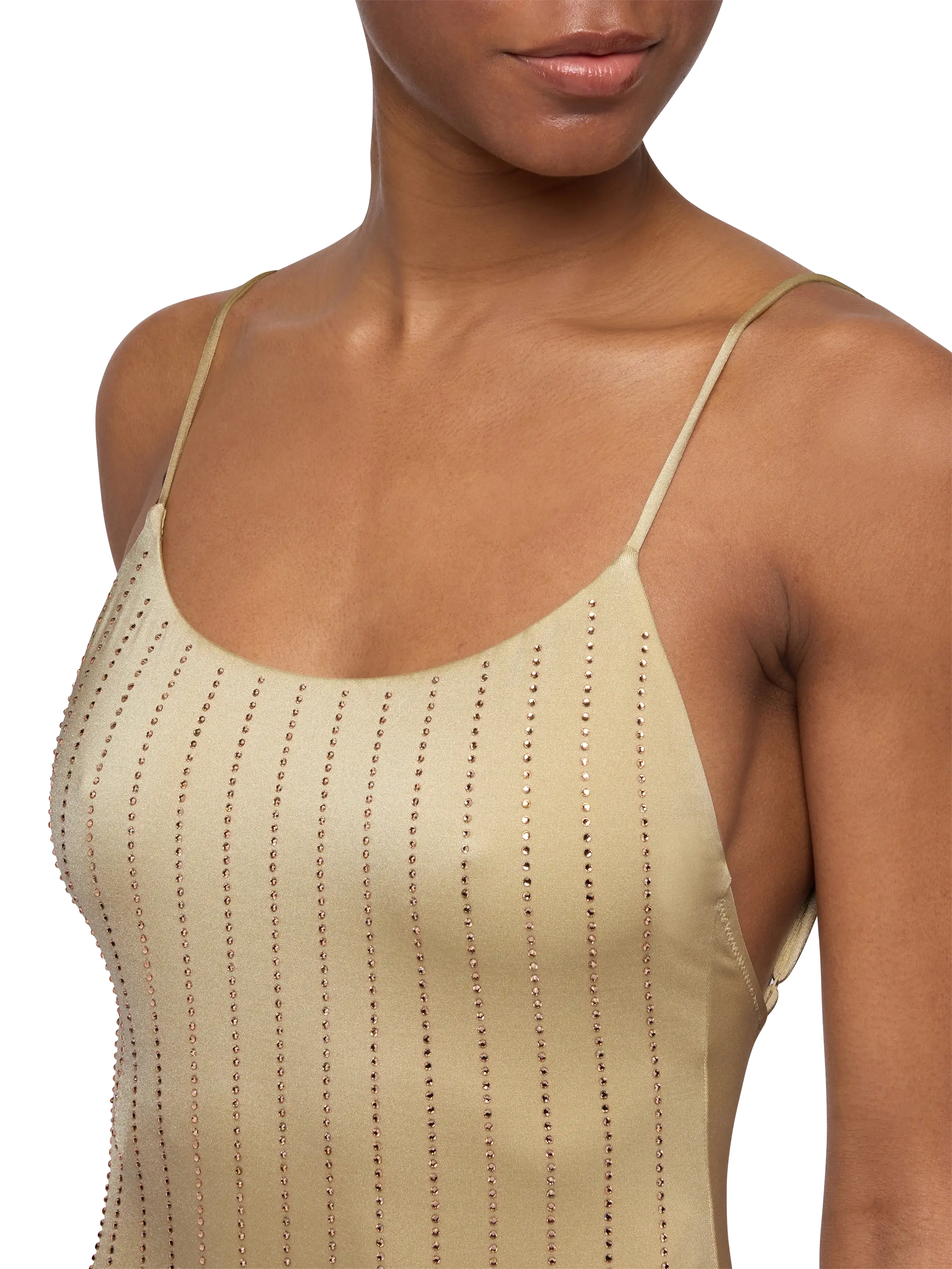 One-Piece Swimsuit Cecille With Rhinestone Striped Embellishment Yellow One Piece