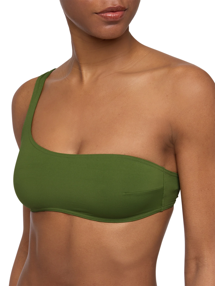 Celestine Military Green One-Shoulder Bralette Top