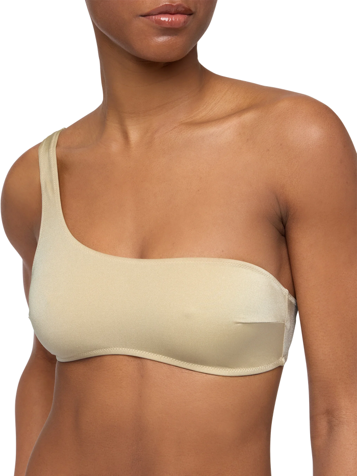 Celestine Shimmer Gold One-Shoulder Bralette Top Yellow
