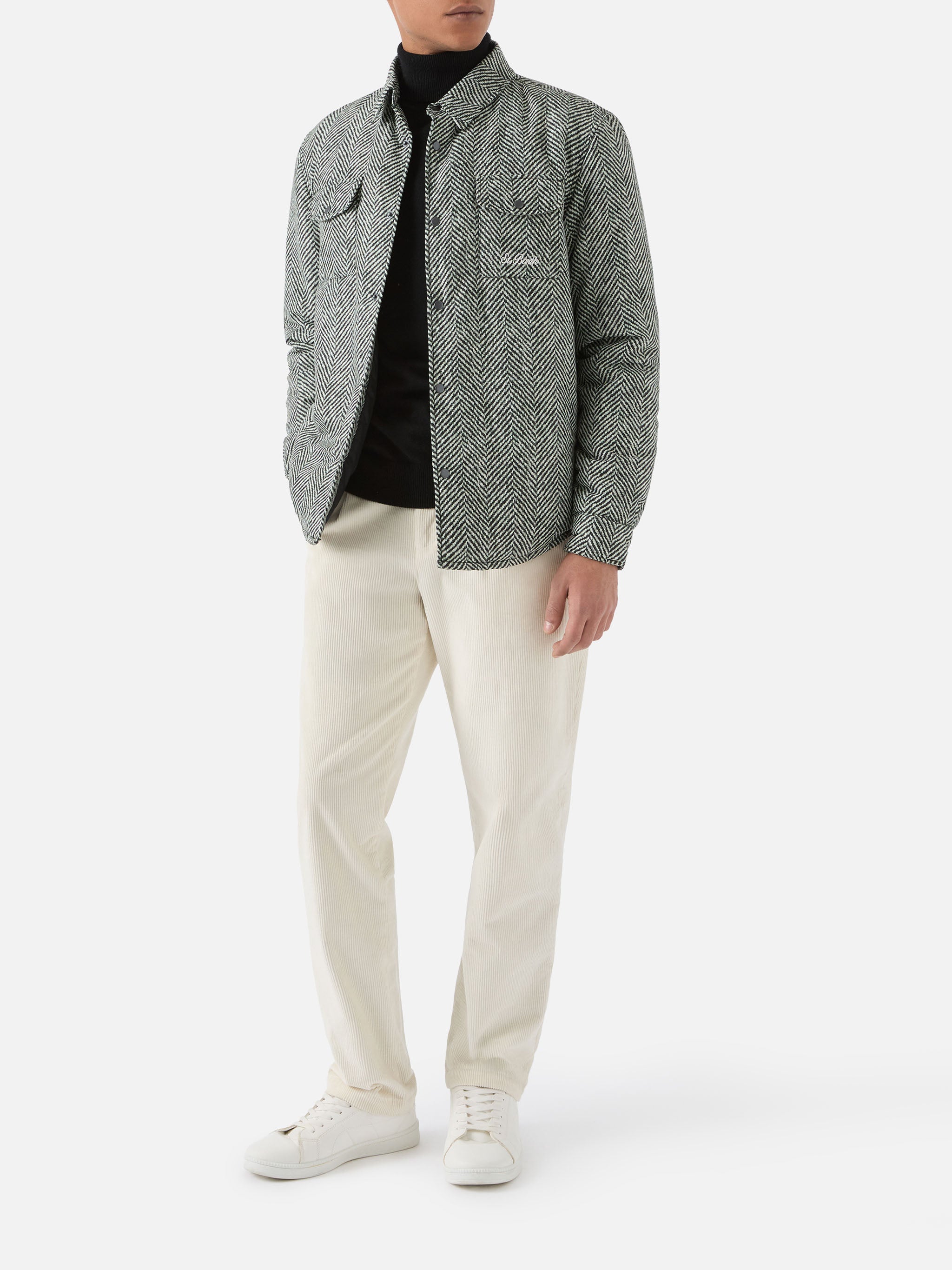 Technic Fabric Overshirt Chalet With Herringbone Print Black Jacket