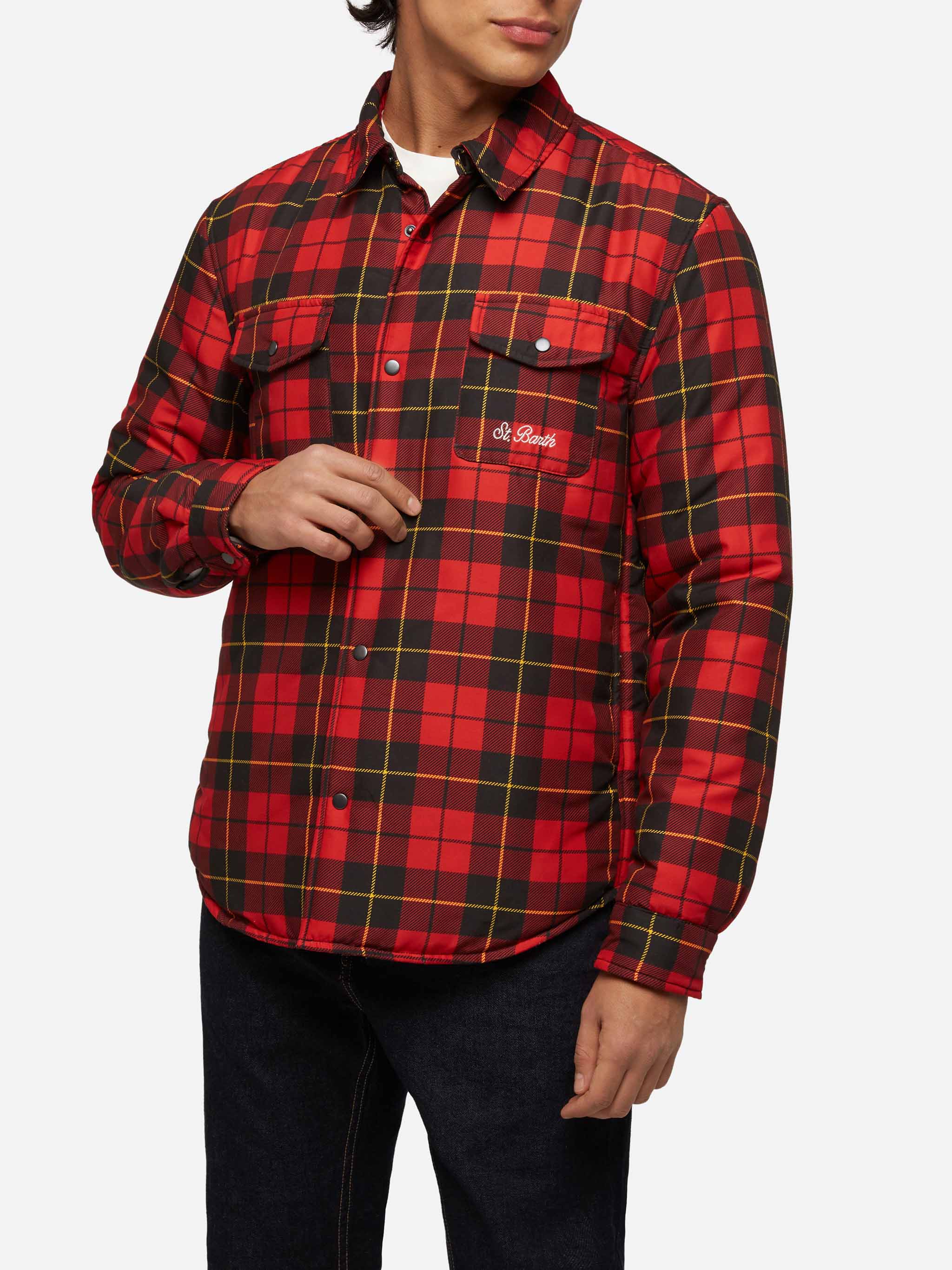 Technic Fabric Overshirt Chalet With Check Print Red Jacket