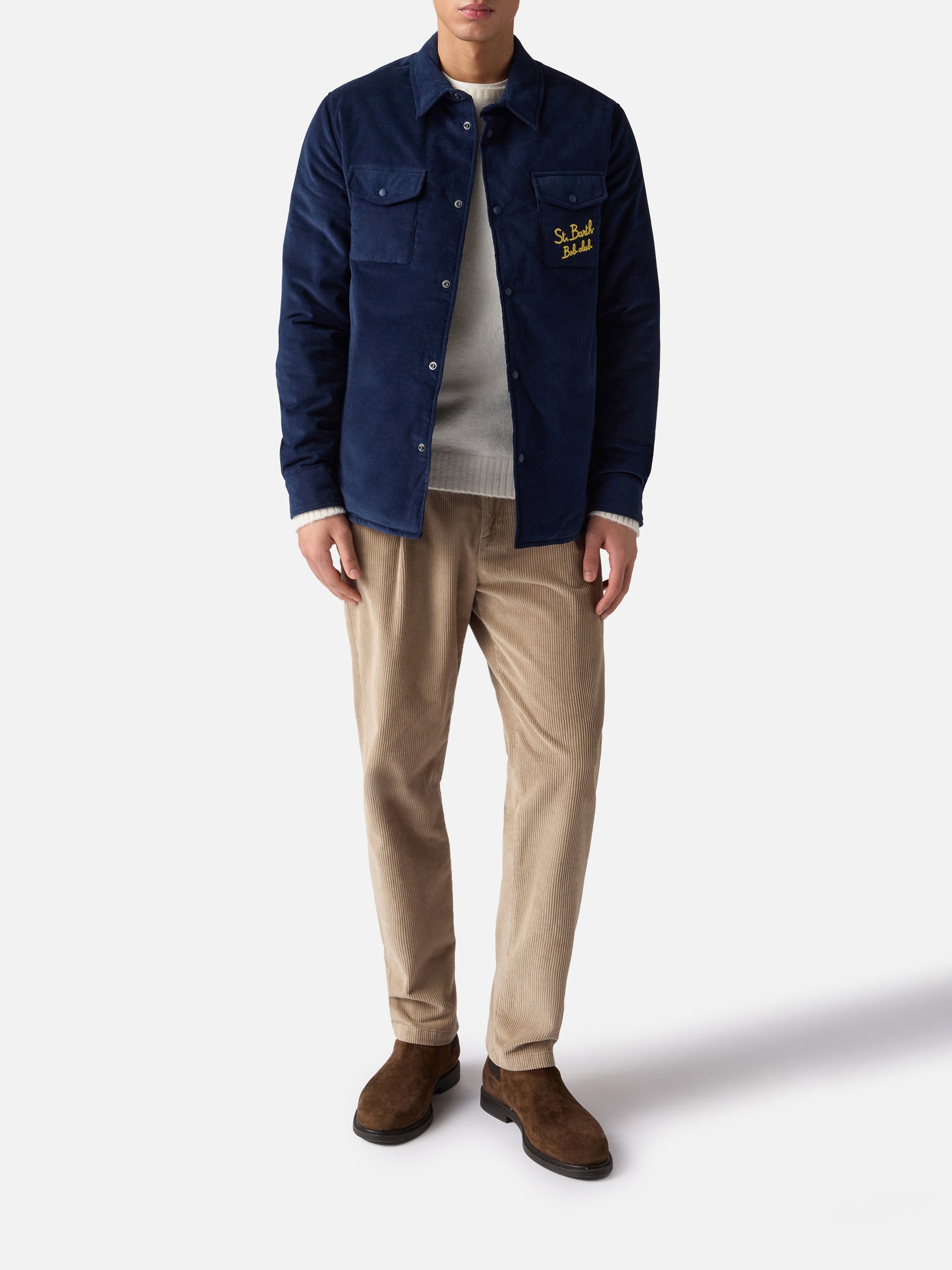 Overshirt Chalet With Pocket And St. Barth Bob Club Embroidery Blue Jacket