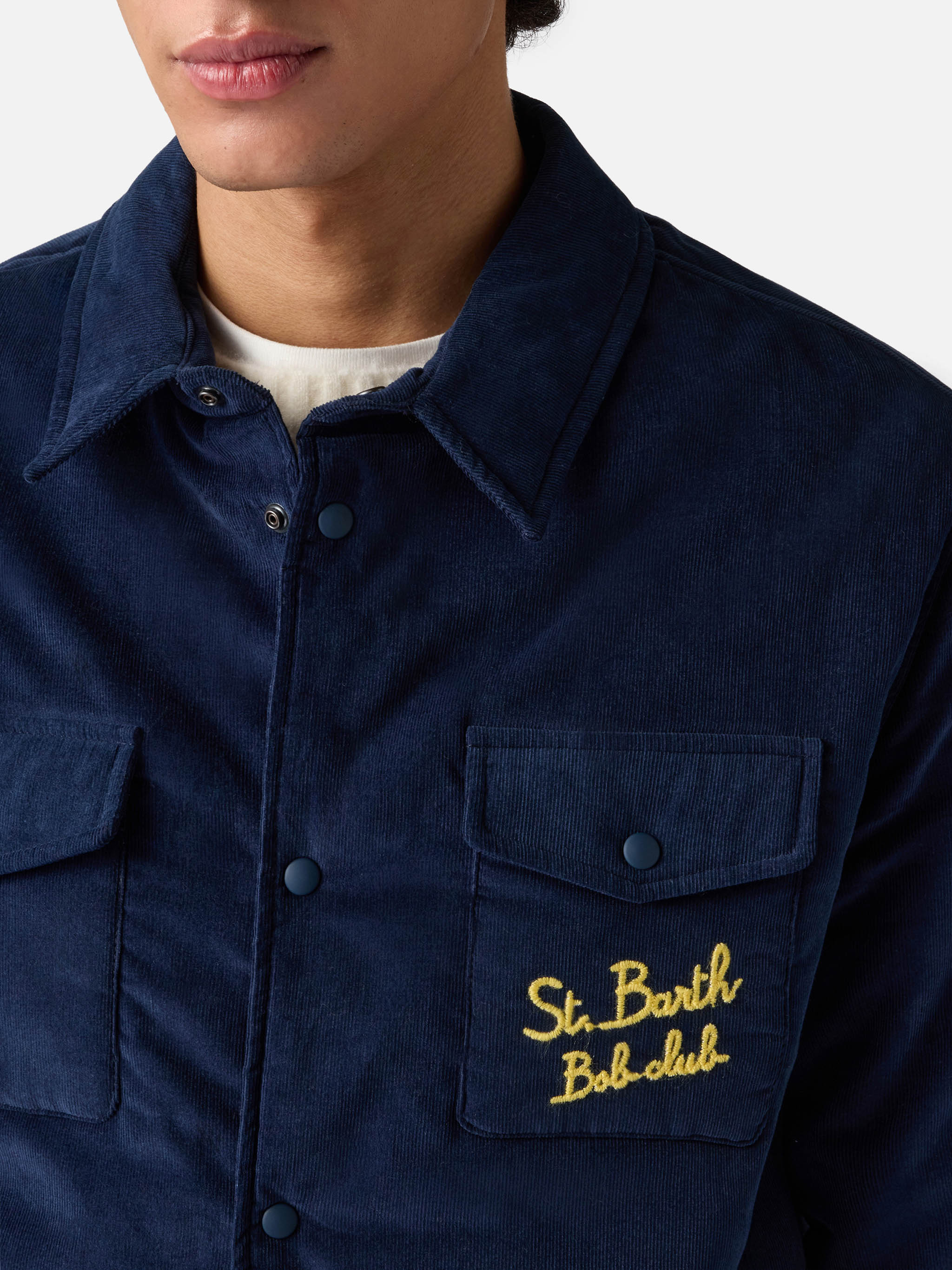 Overshirt Chalet With Pocket And St. Barth Bob Club Embroidery Blue Jacket