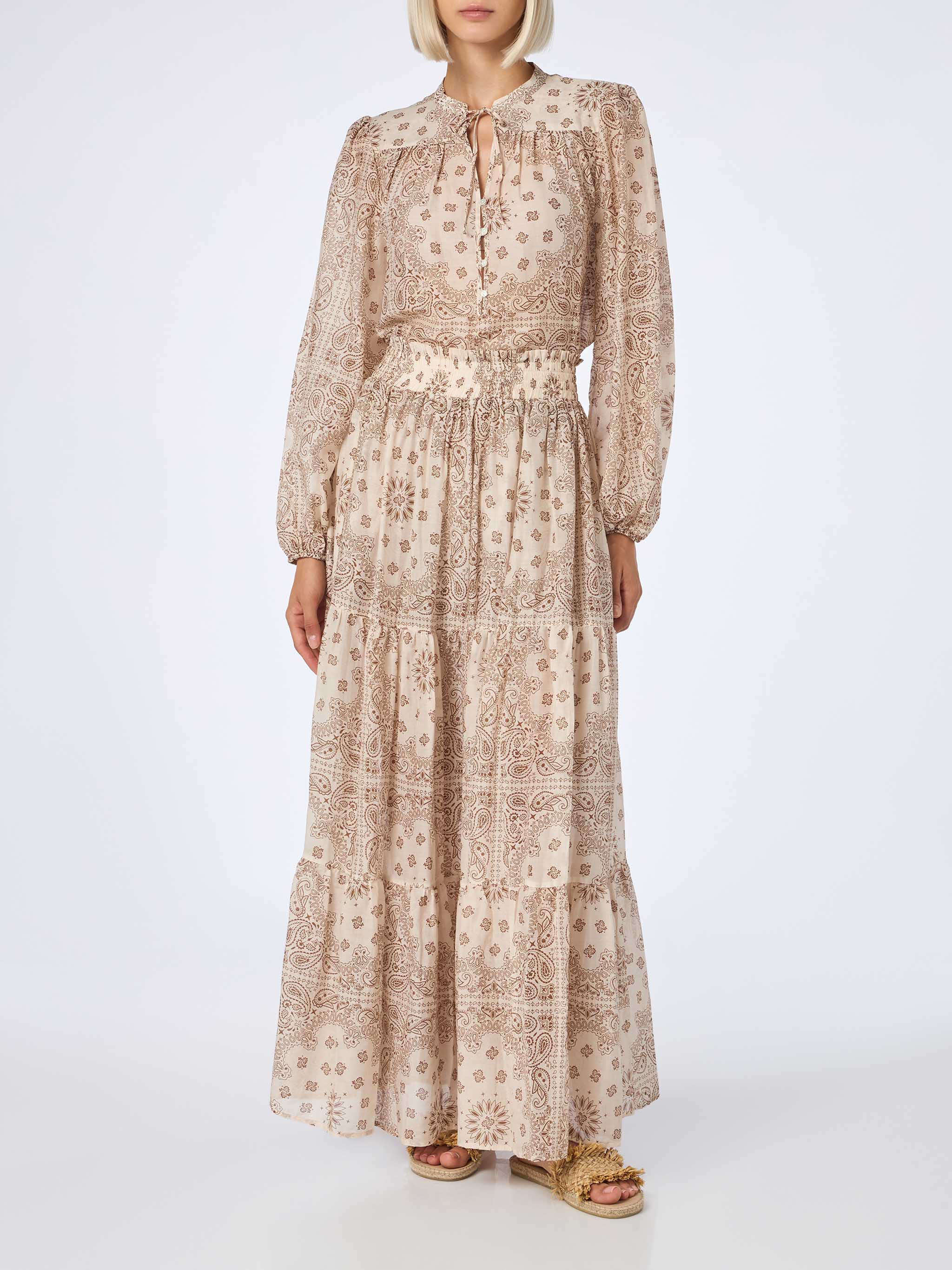 Cheyenne Cotton And Silk Bandana Skirt White