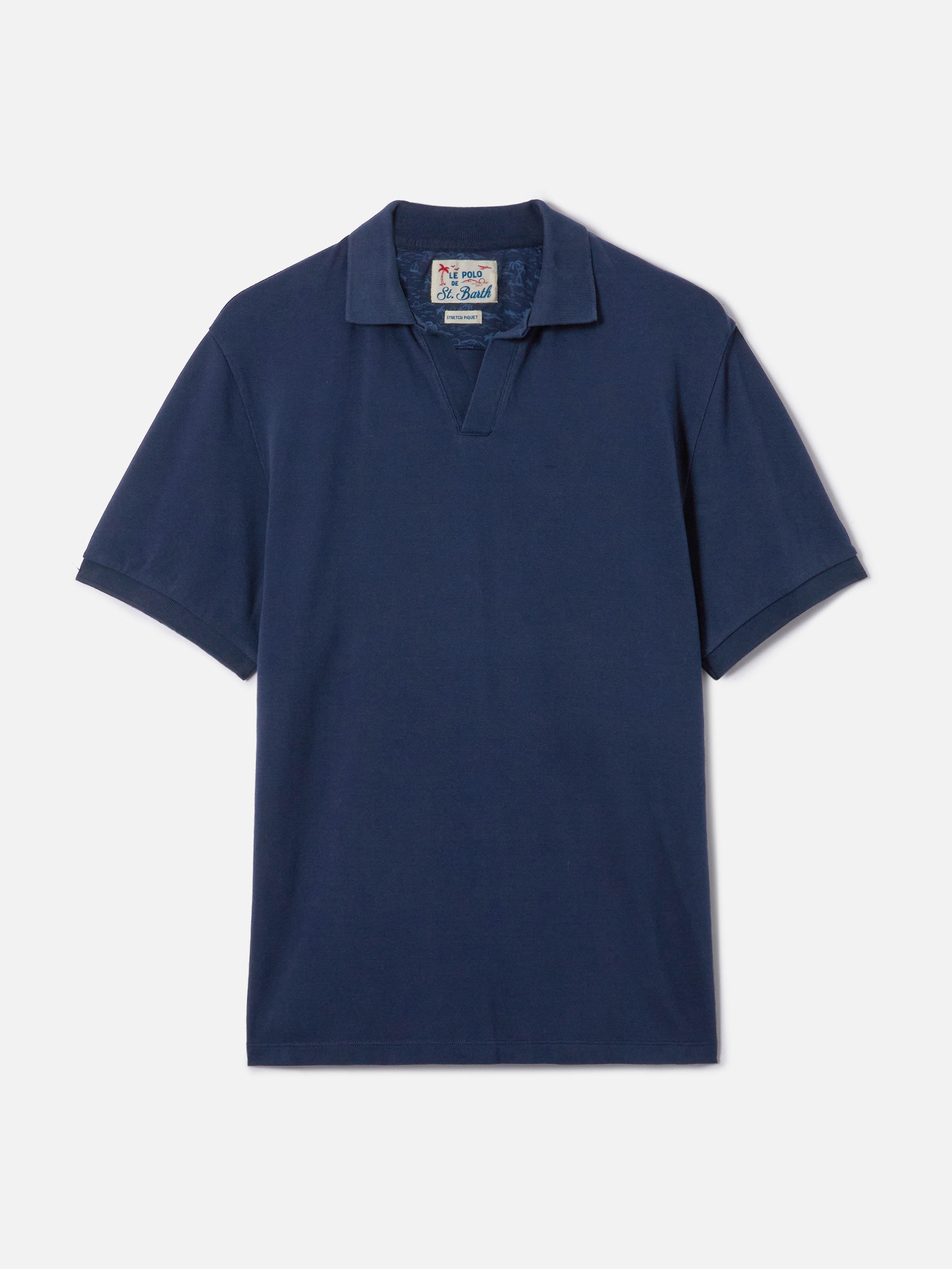Navy Blue Charles Polo Solid Cotton Piquet Shirt