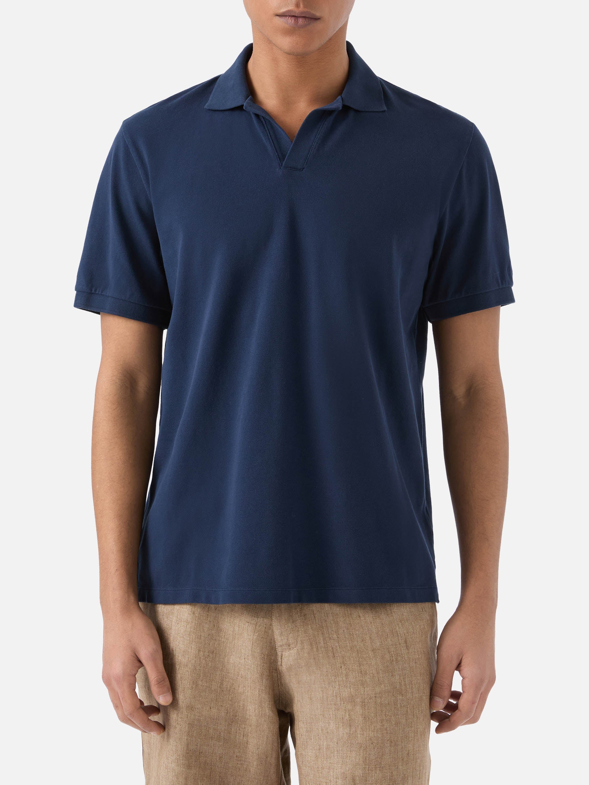 Navy Blue Charles Polo Solid Cotton Piquet Shirt