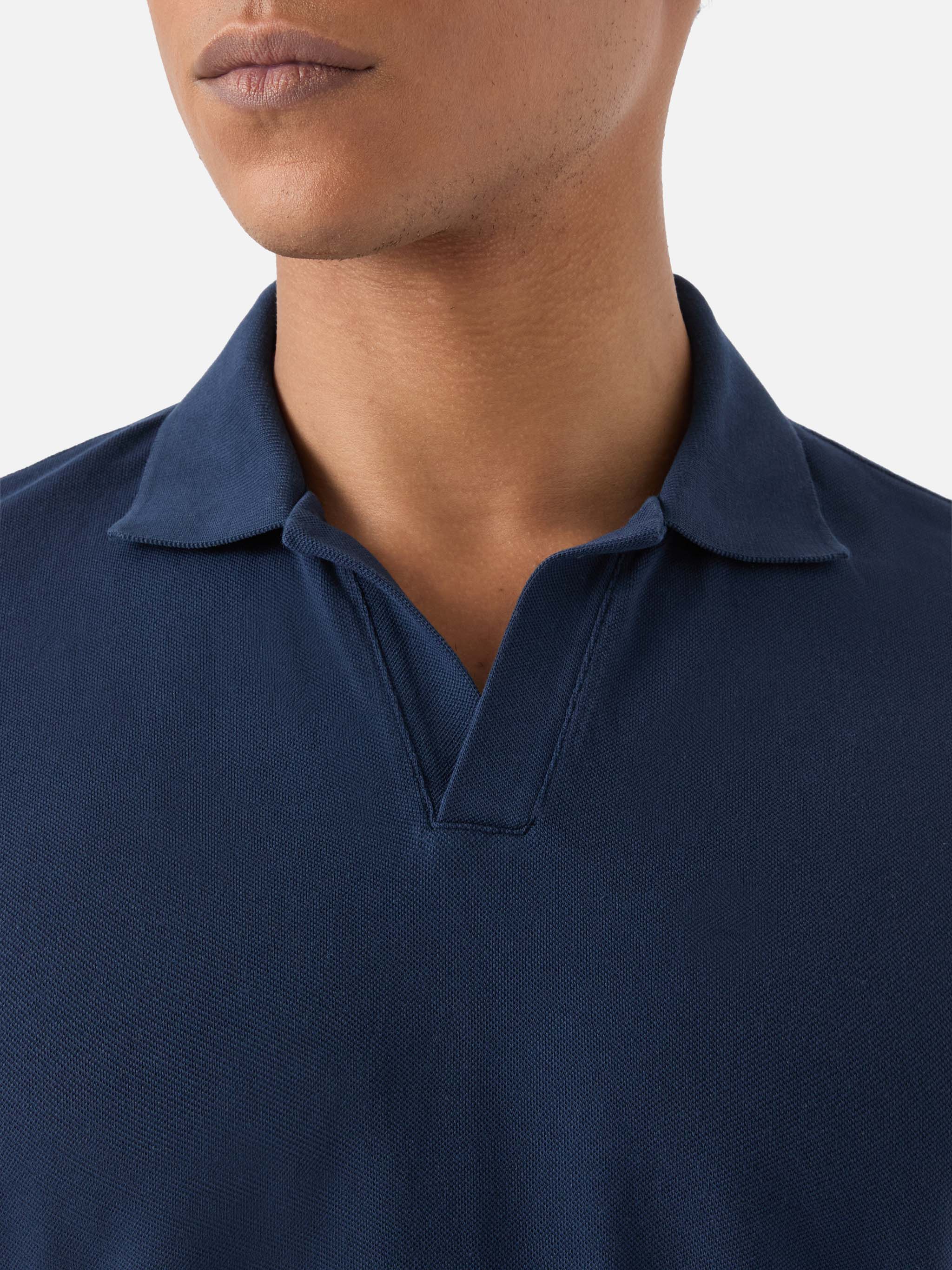Navy Blue Charles Polo Solid Cotton Piquet Shirt