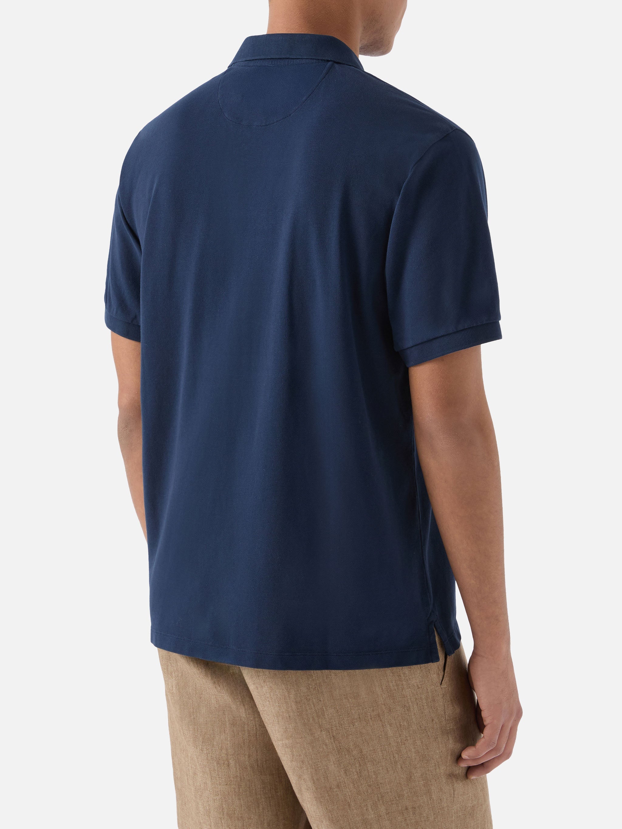 Navy Blue Charles Polo Solid Cotton Piquet Shirt