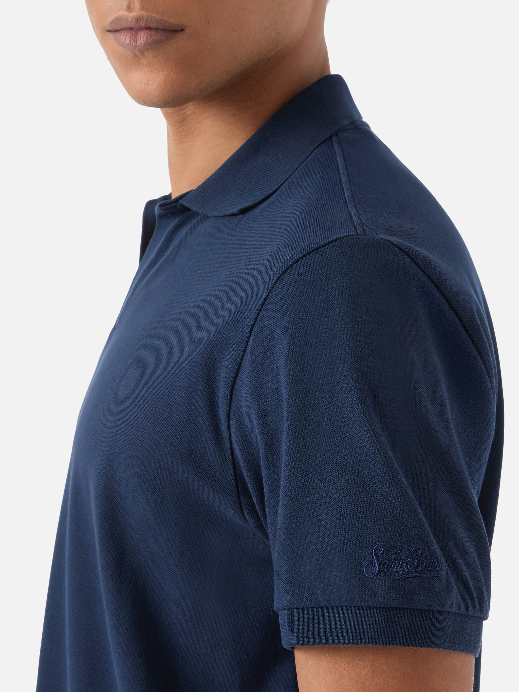 Navy Blue Charles Polo Solid Cotton Piquet Shirt