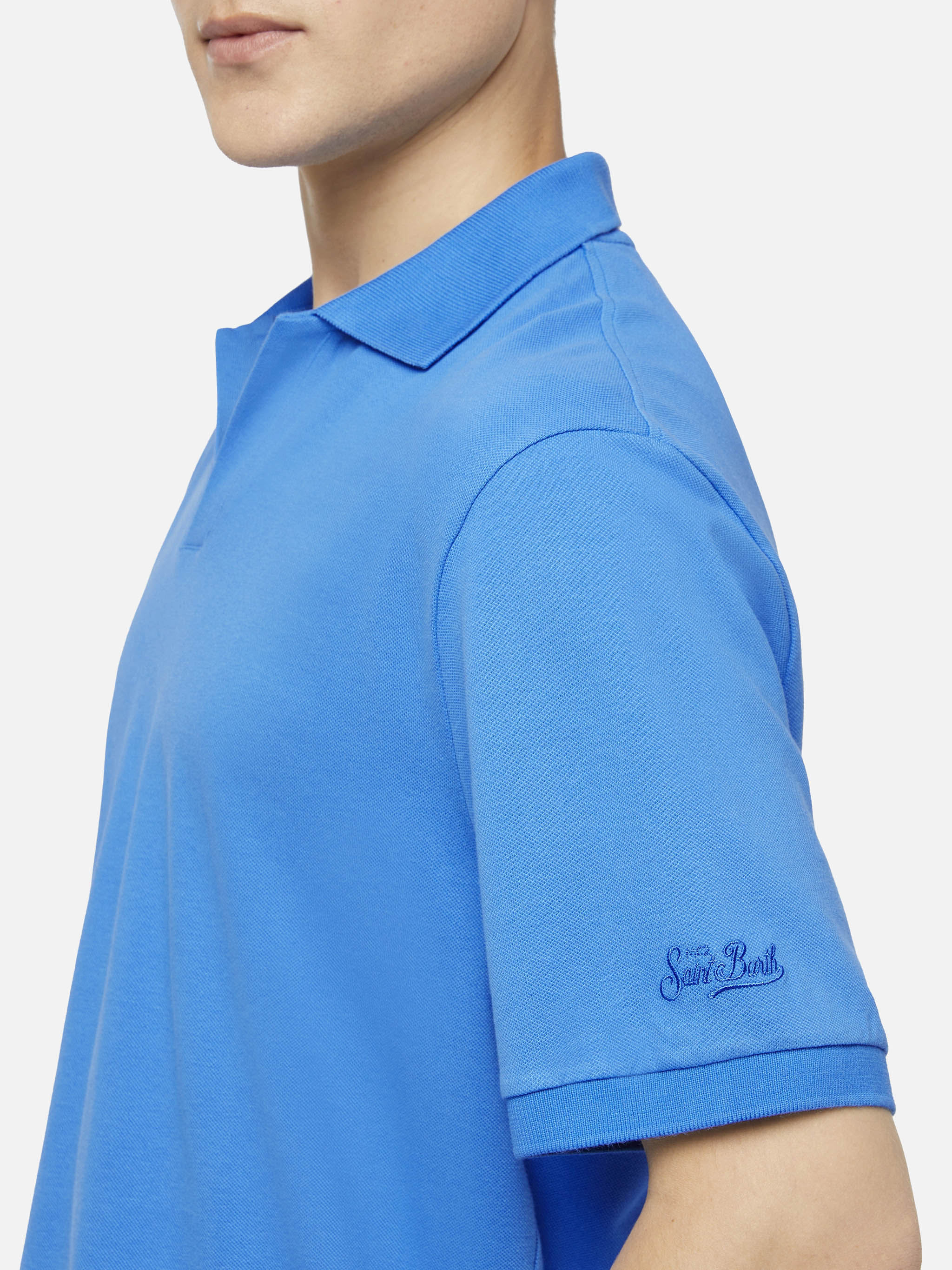 Bluette Cotton Piquet Buttonless Polo Shirt Charles Blue