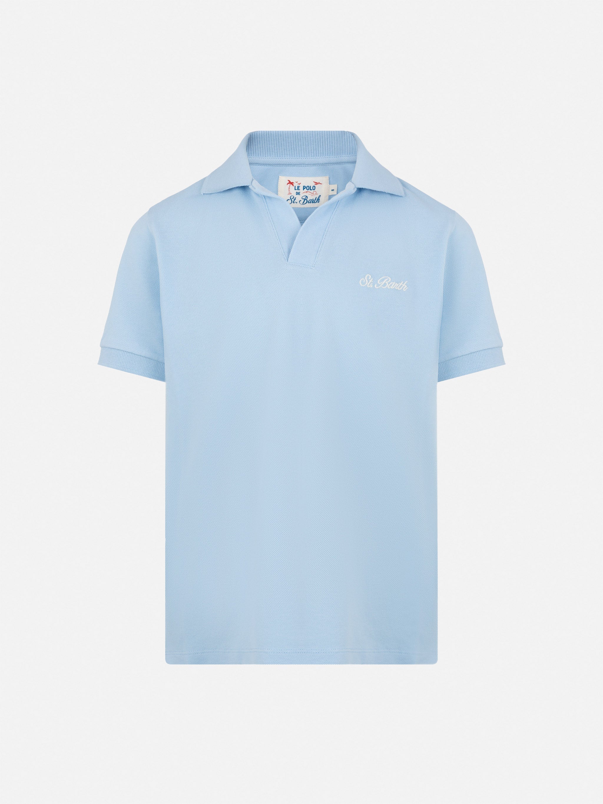 Light Blue Cotton Piquet Buttonless Polo Shirt Charles Jr Sky