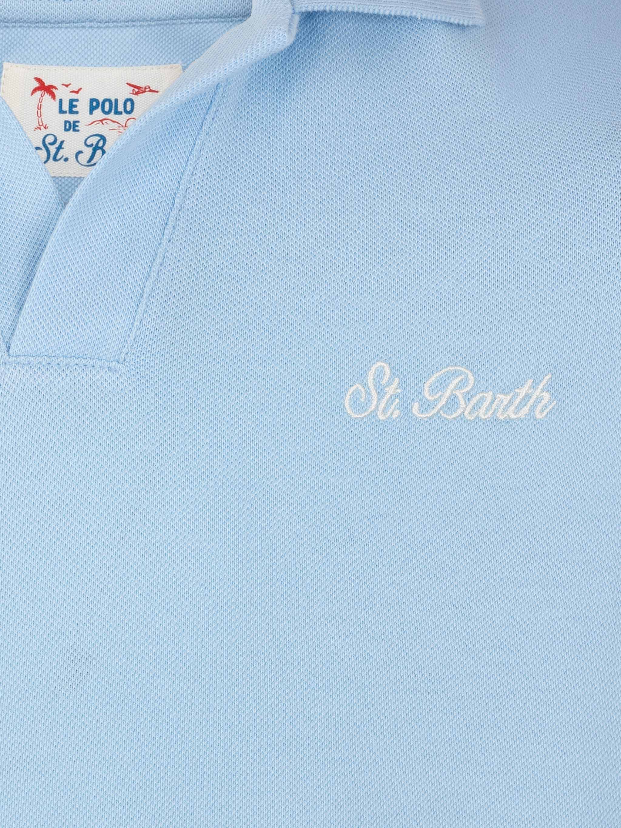Light Blue Cotton Piquet Buttonless Polo Shirt Charles Jr Sky