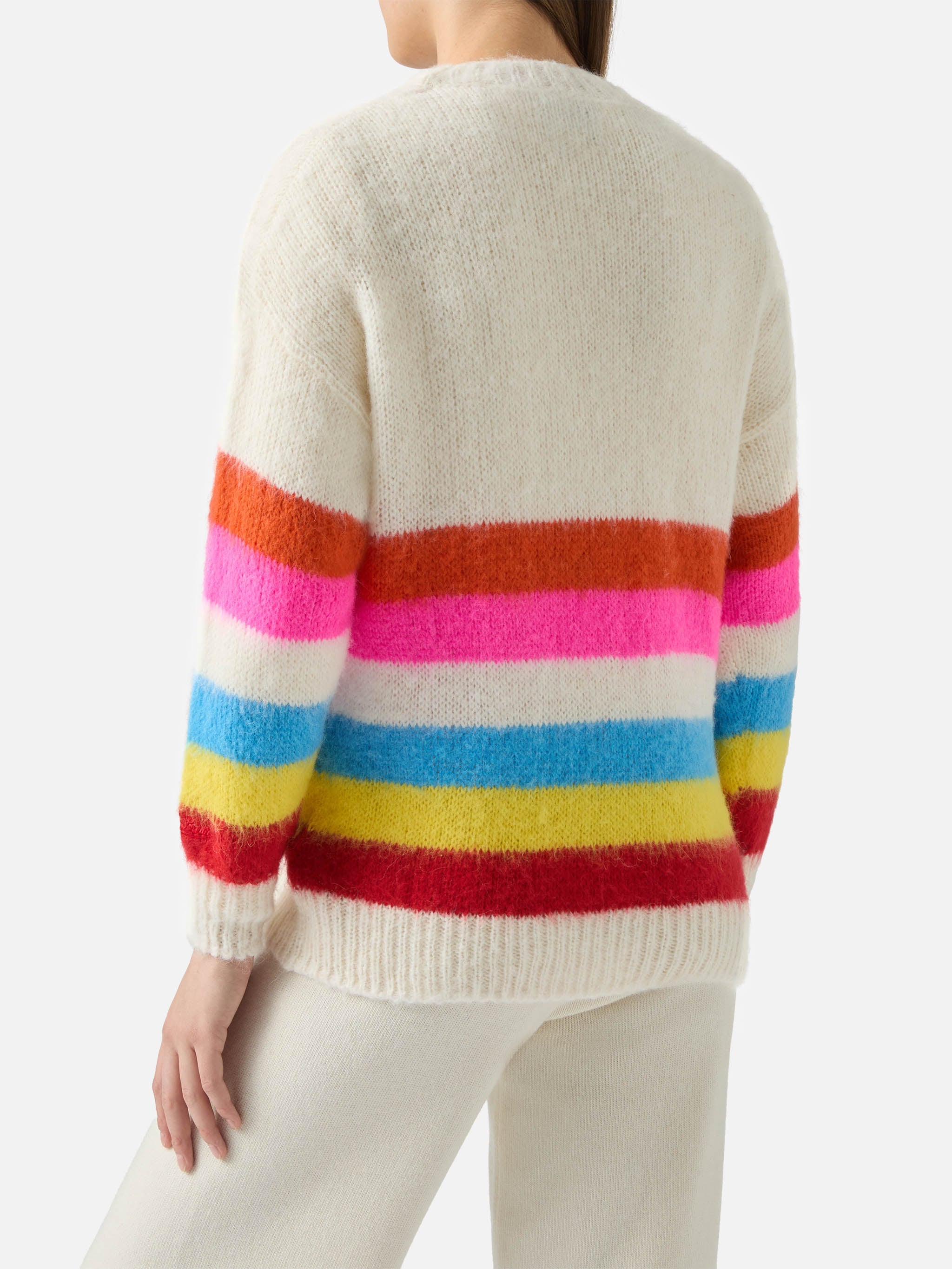 Soft Brushed Multicolor Striped Cardigan Chloe White