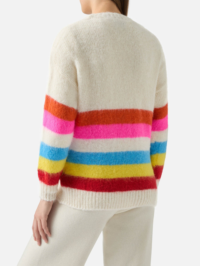 Soft Brushed Multicolor Striped Cardigan Chloe White