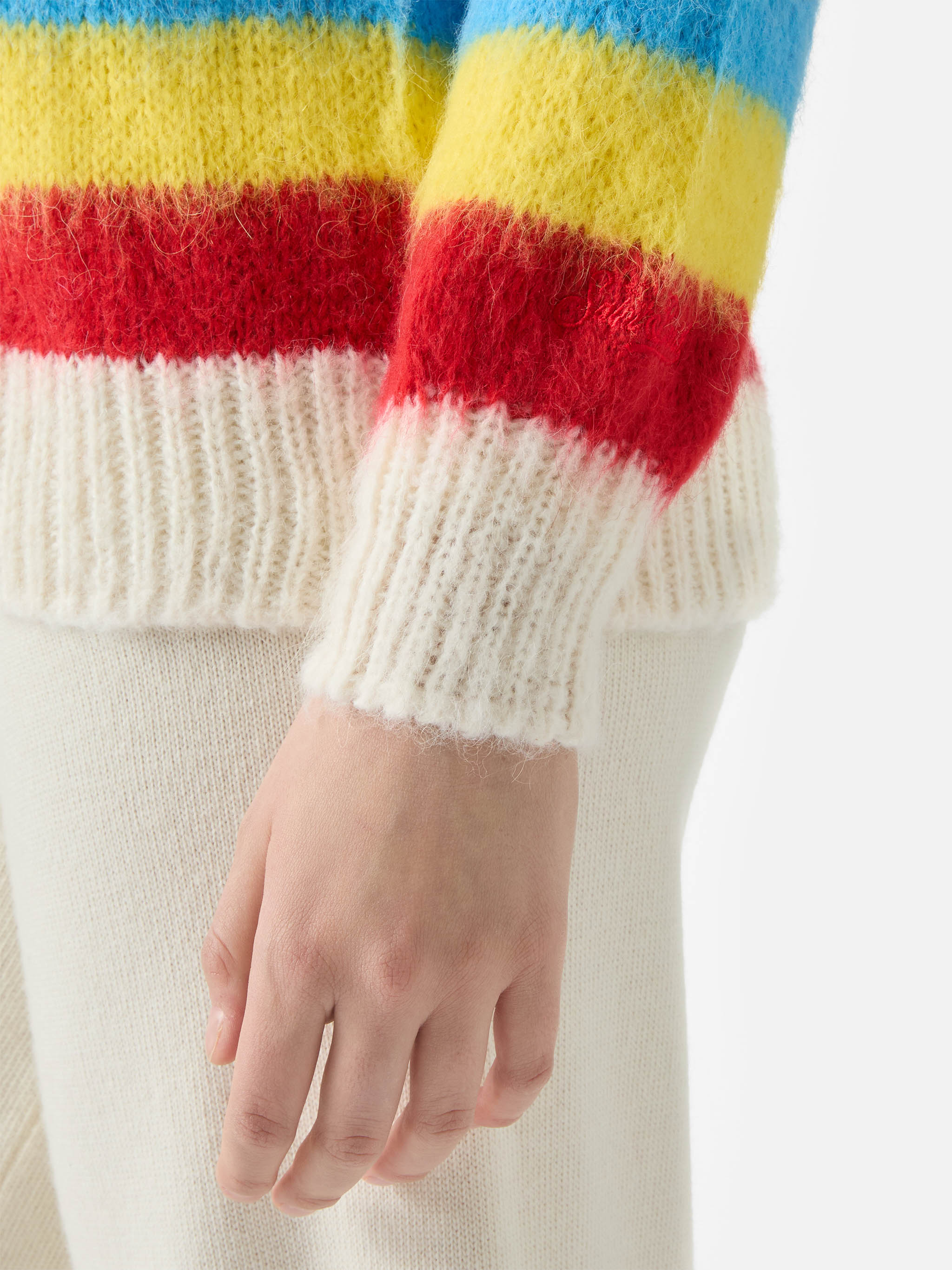 Soft Brushed Multicolor Striped Cardigan Chloe White