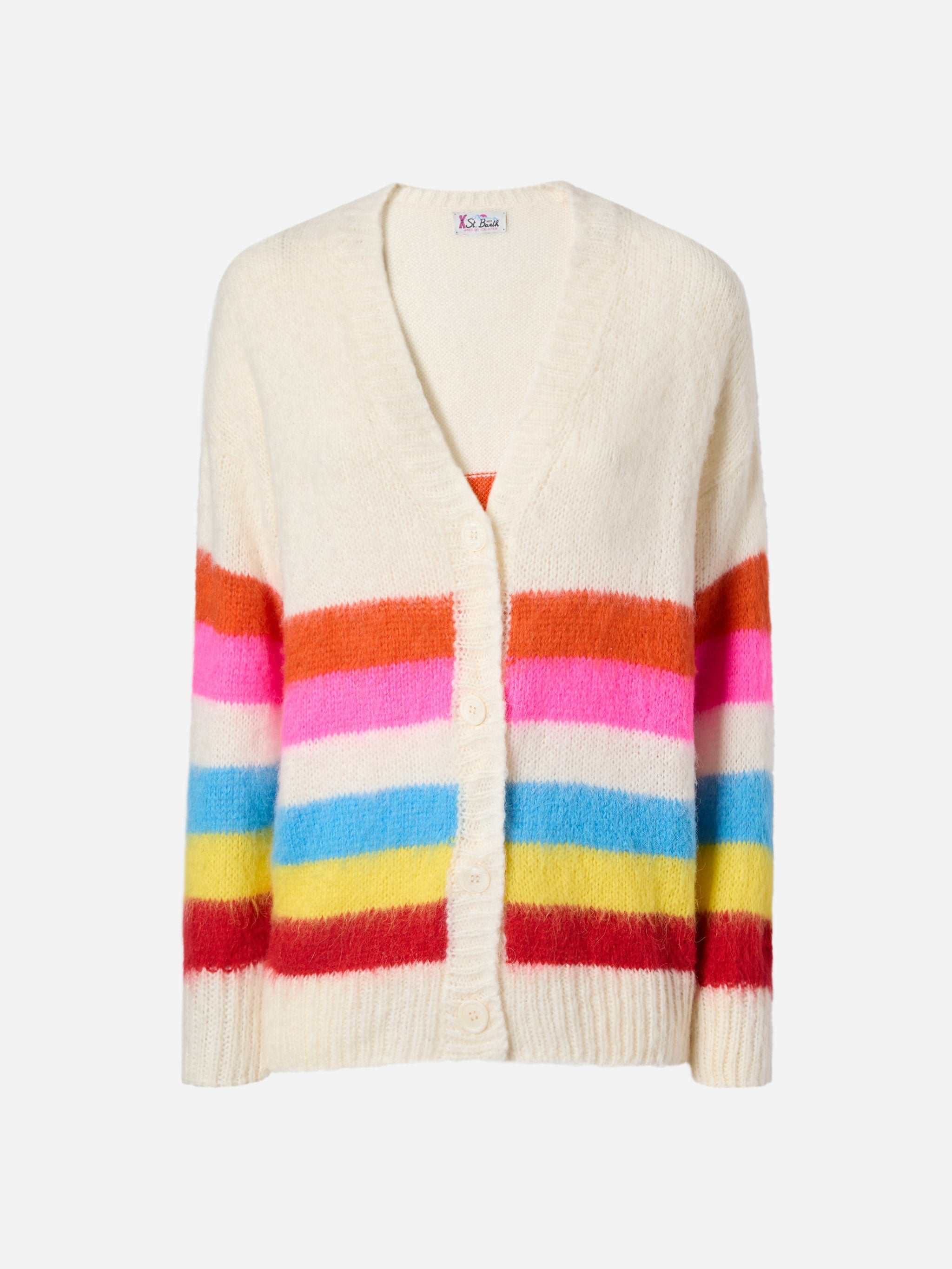 Soft Brushed Multicolor Striped Cardigan Chloe White