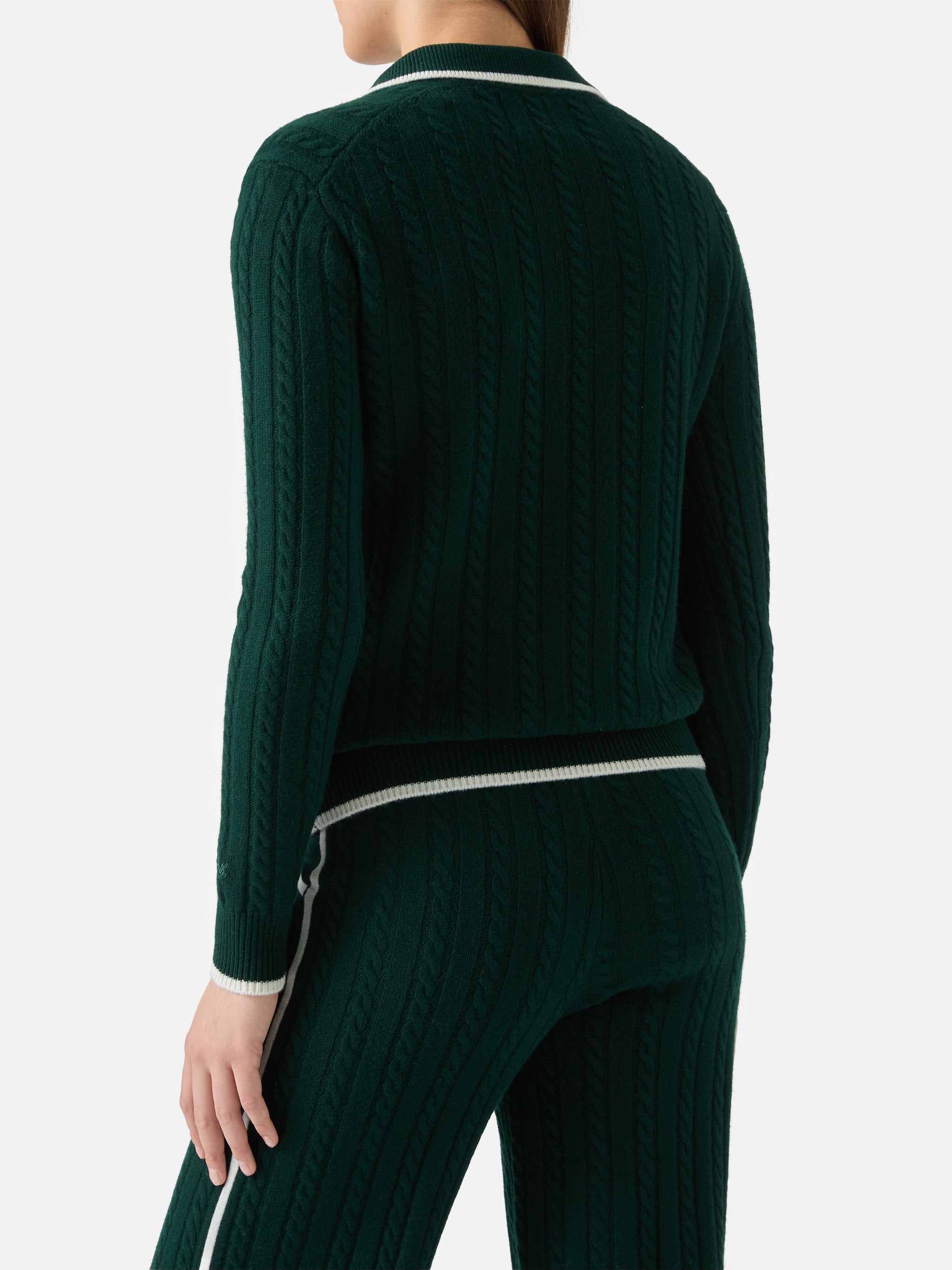 Clichy Cable-Knit Wool Polo British Green Knitwear