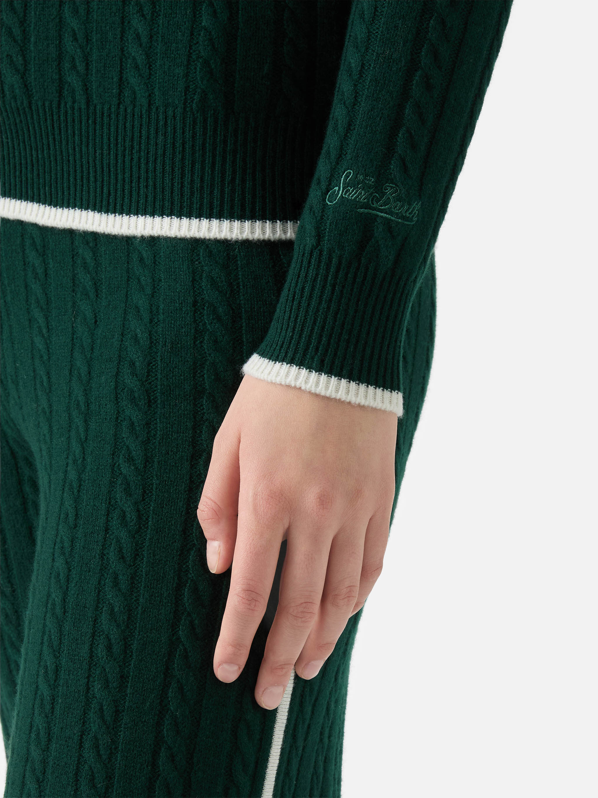 Clichy Cable-Knit Wool Polo British Green Knitwear