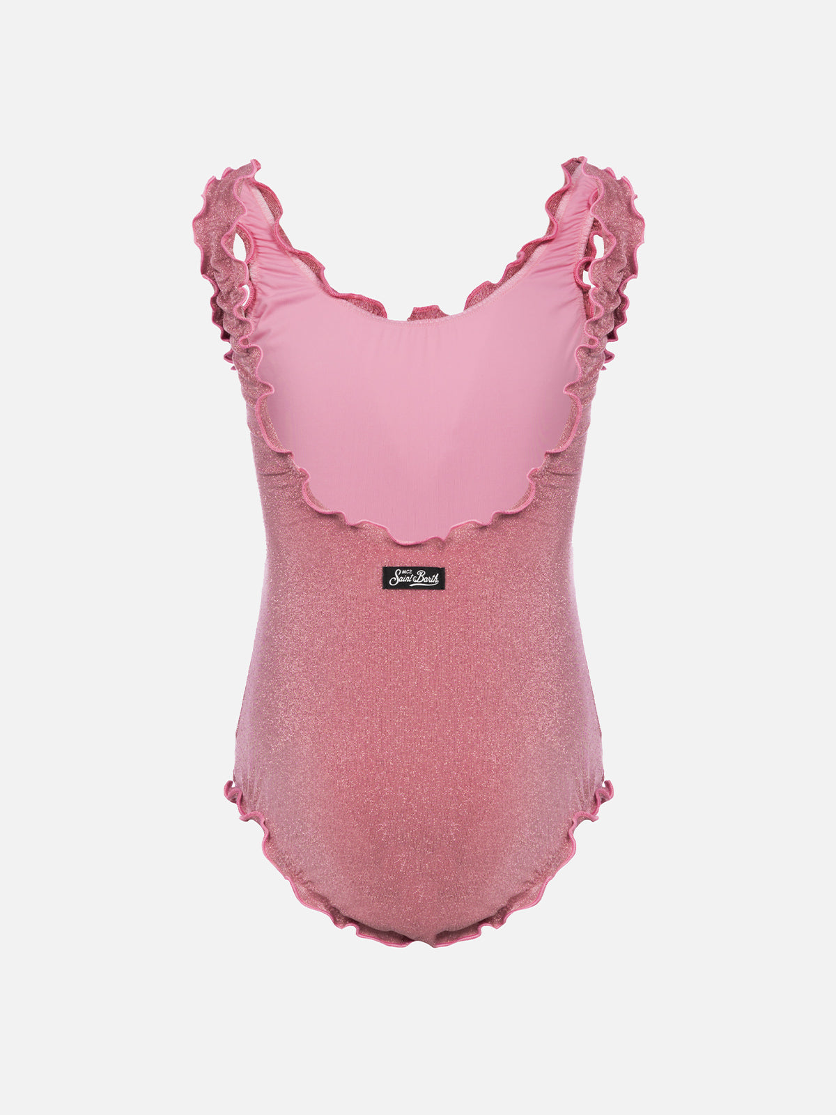 Girl Lurex One Piece Swimsuit Clio With Contrast Frill Pink