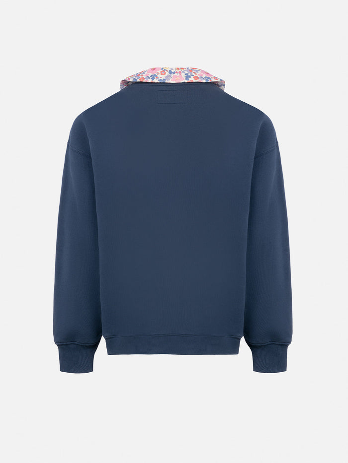 Girl Blue Crewneck Sweatshirt Coleen With A Floral Collar