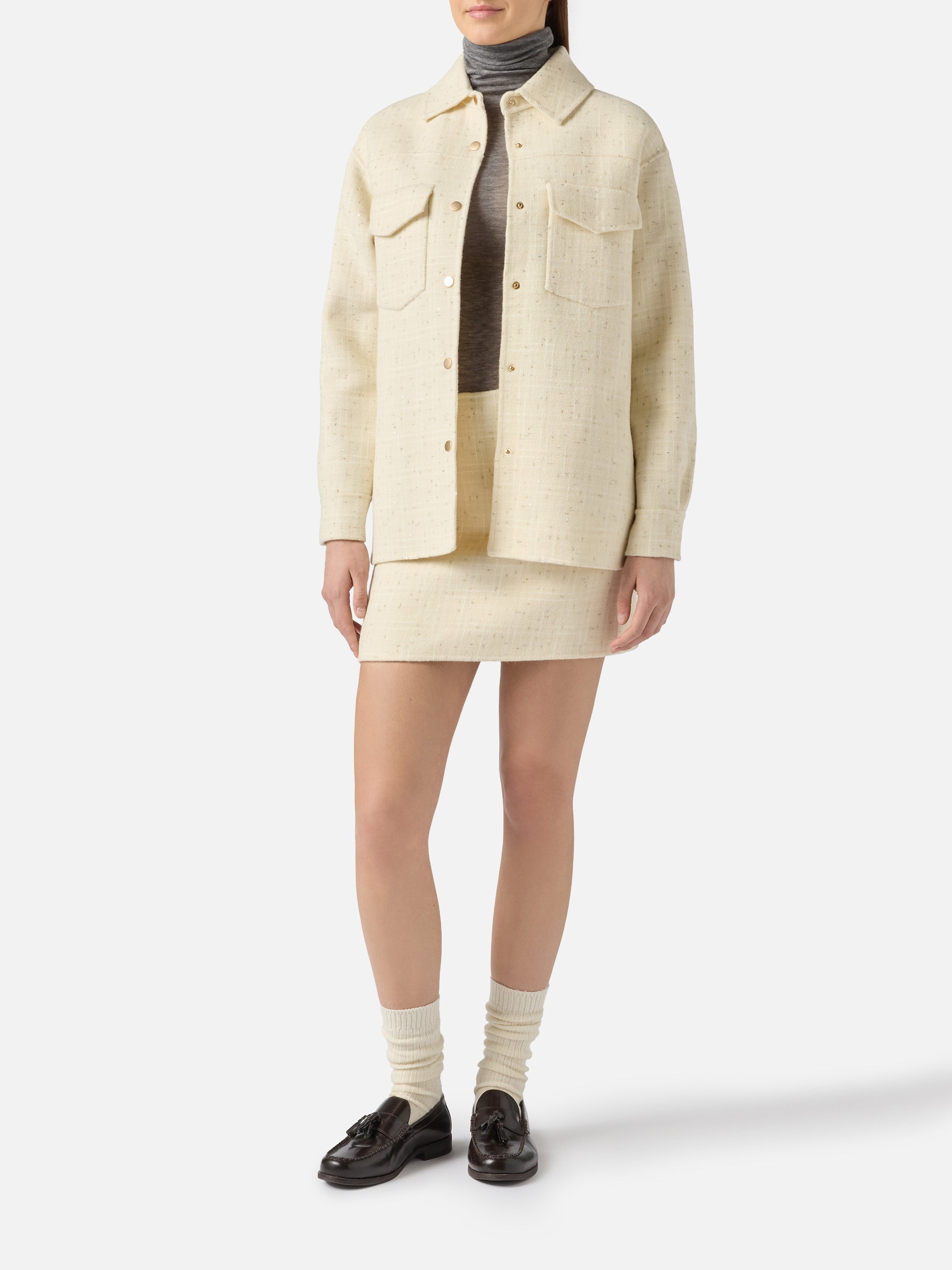 Chantel White Tweed Jacket With Sequins
