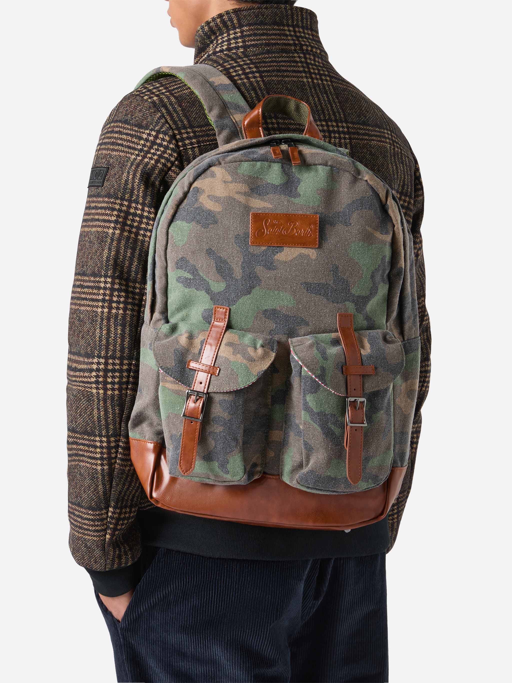 Cody Canvas Backpack With Camouflage Print Green