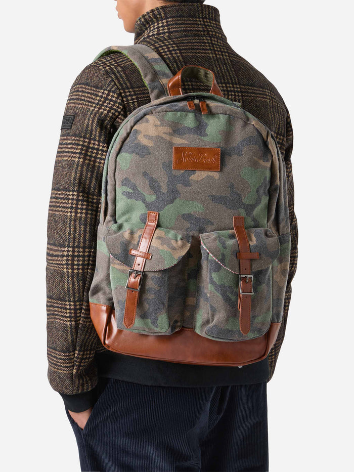 Cody Canvas Backpack With Camouflage Print Green