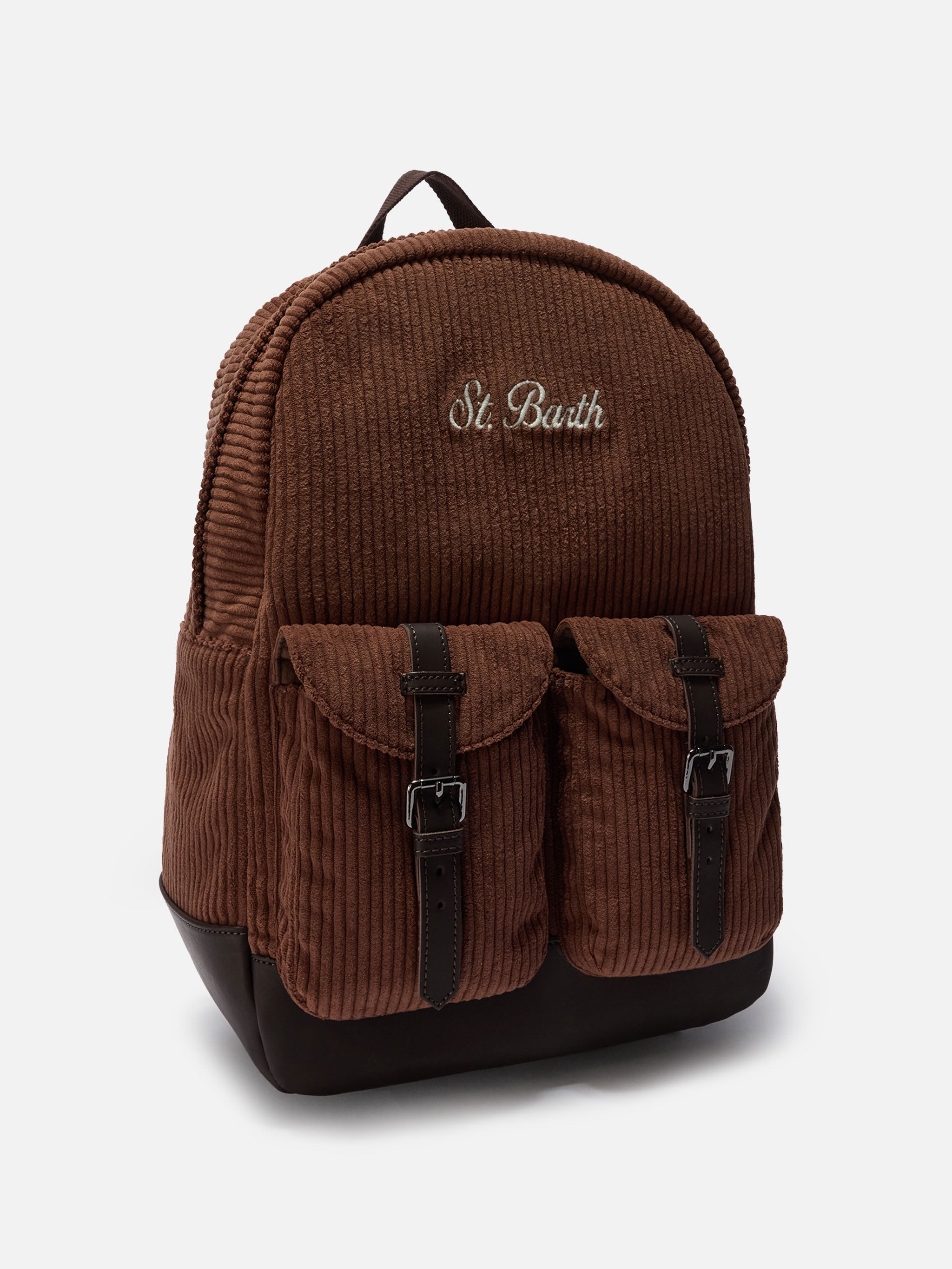 Cody Corduroy Backpack Wool Blend Brown With Leather Details
