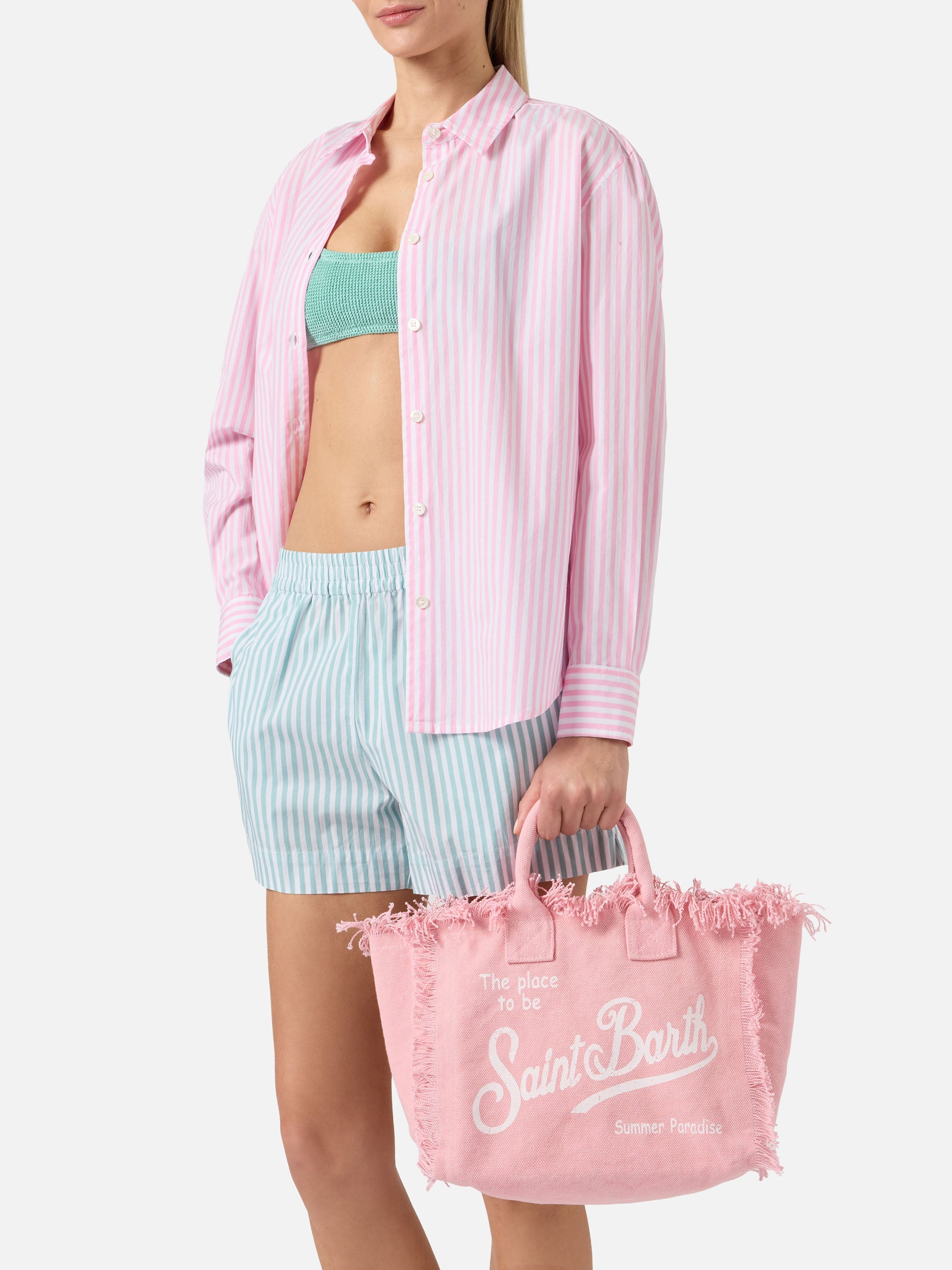 Pink Canvas Colette Bag With Fringes