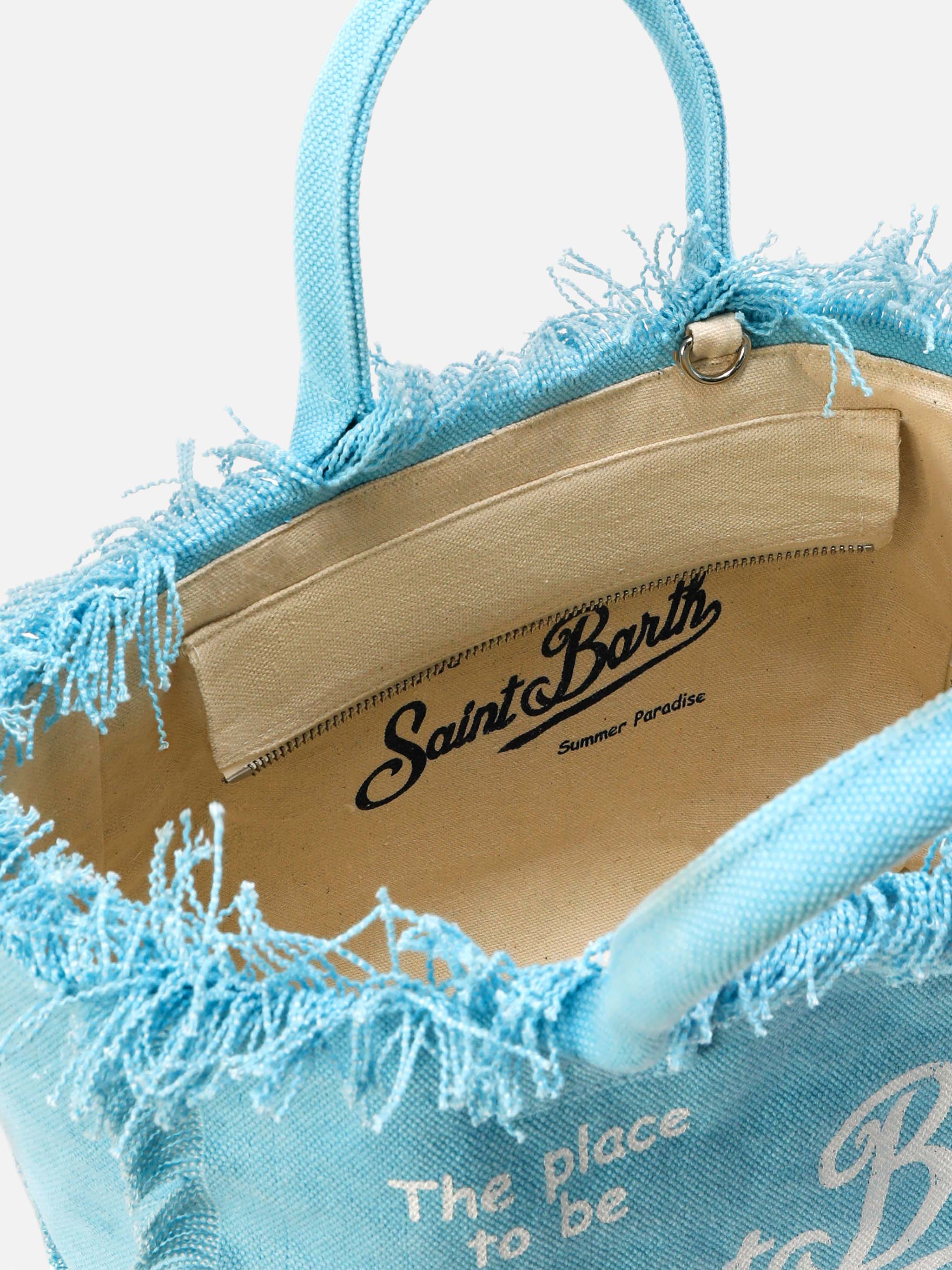 Light Blue Canvas Colette Bag With Fringes