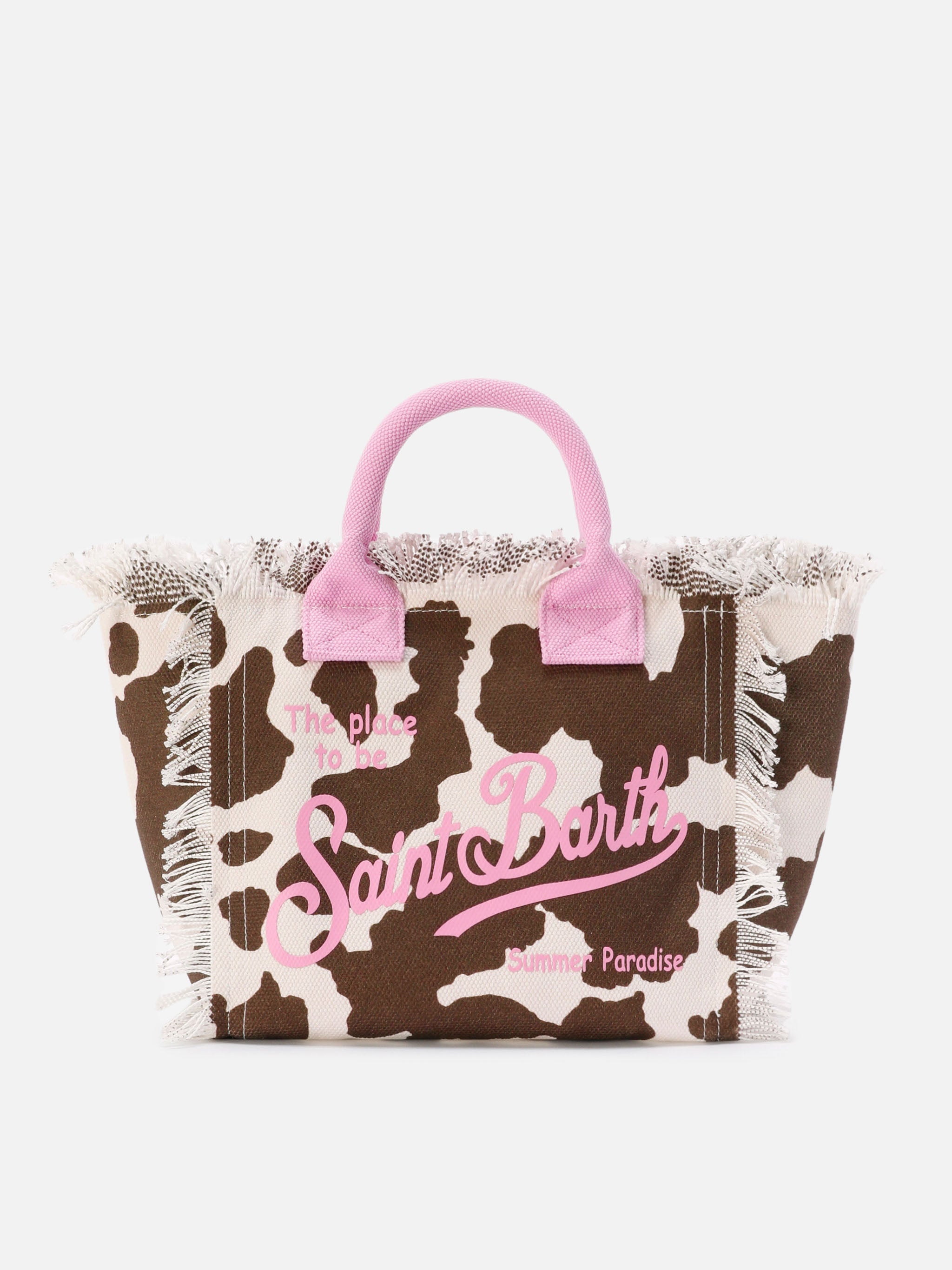 Colette Canvas Bag With Cow Print Pattern And Contrasting Details White