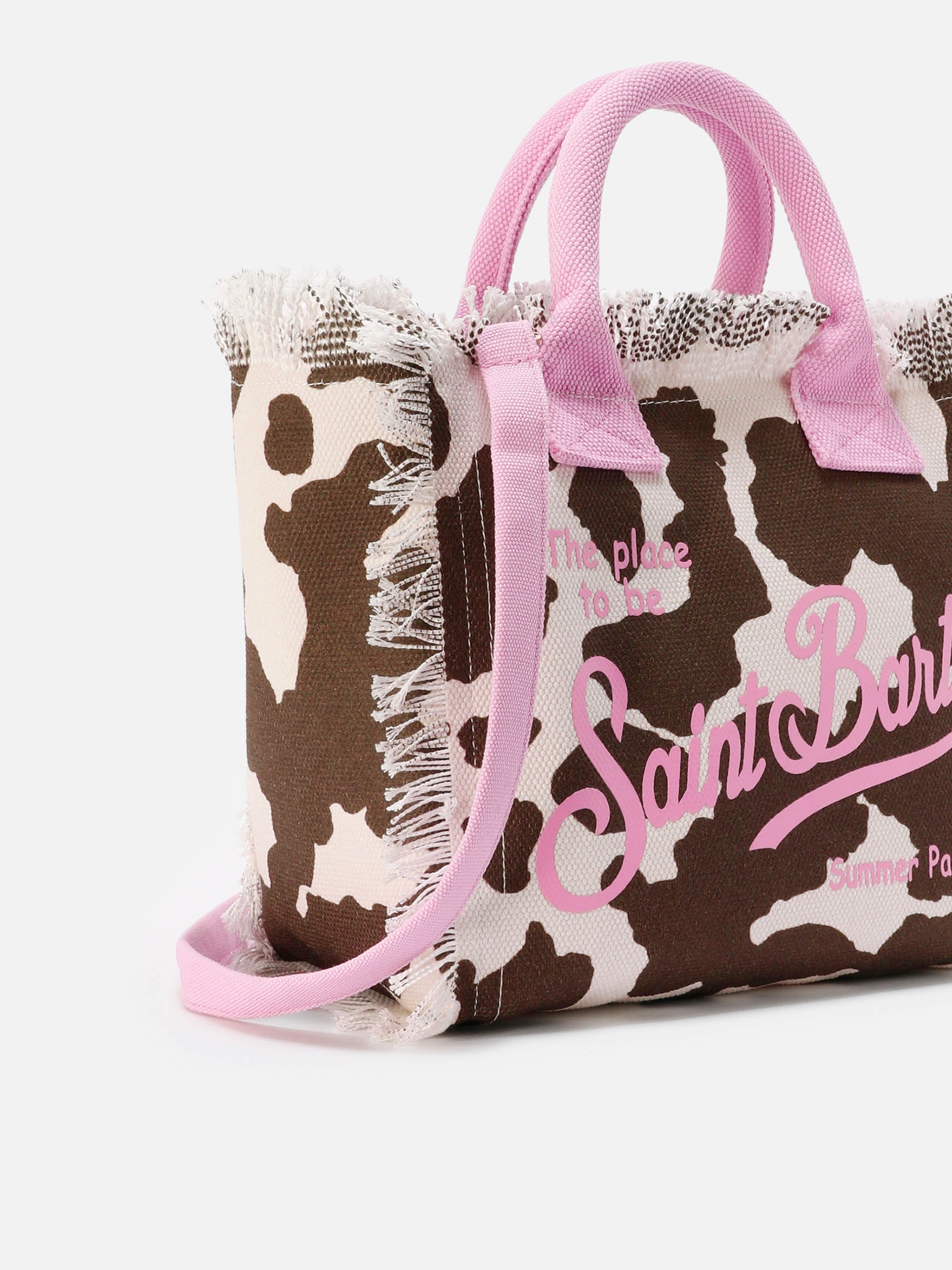 Colette Canvas Bag With Cow Print Pattern And Contrasting Details White
