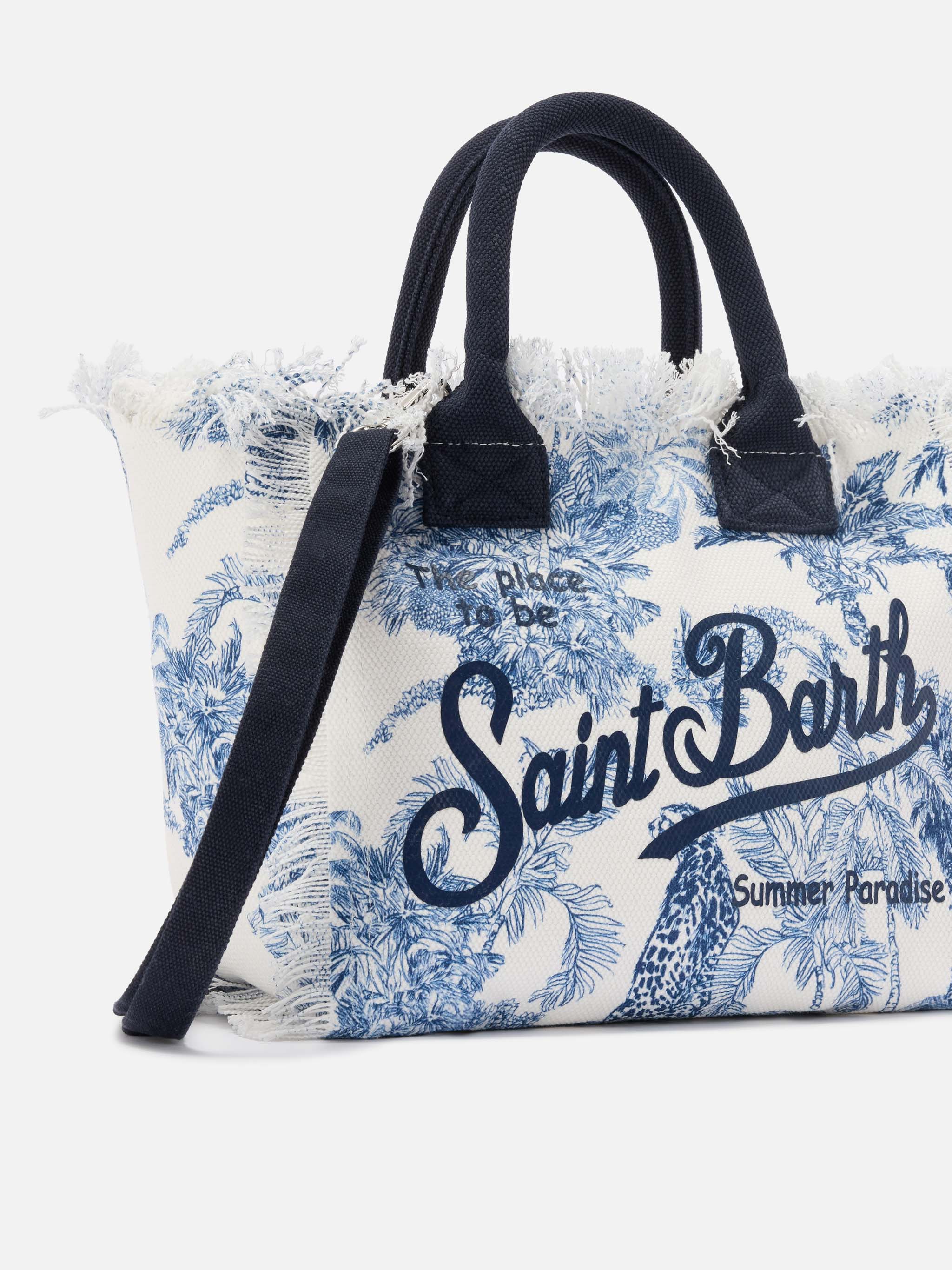 Colette Canvas Bag With Blue Toile De Jouy Print White
