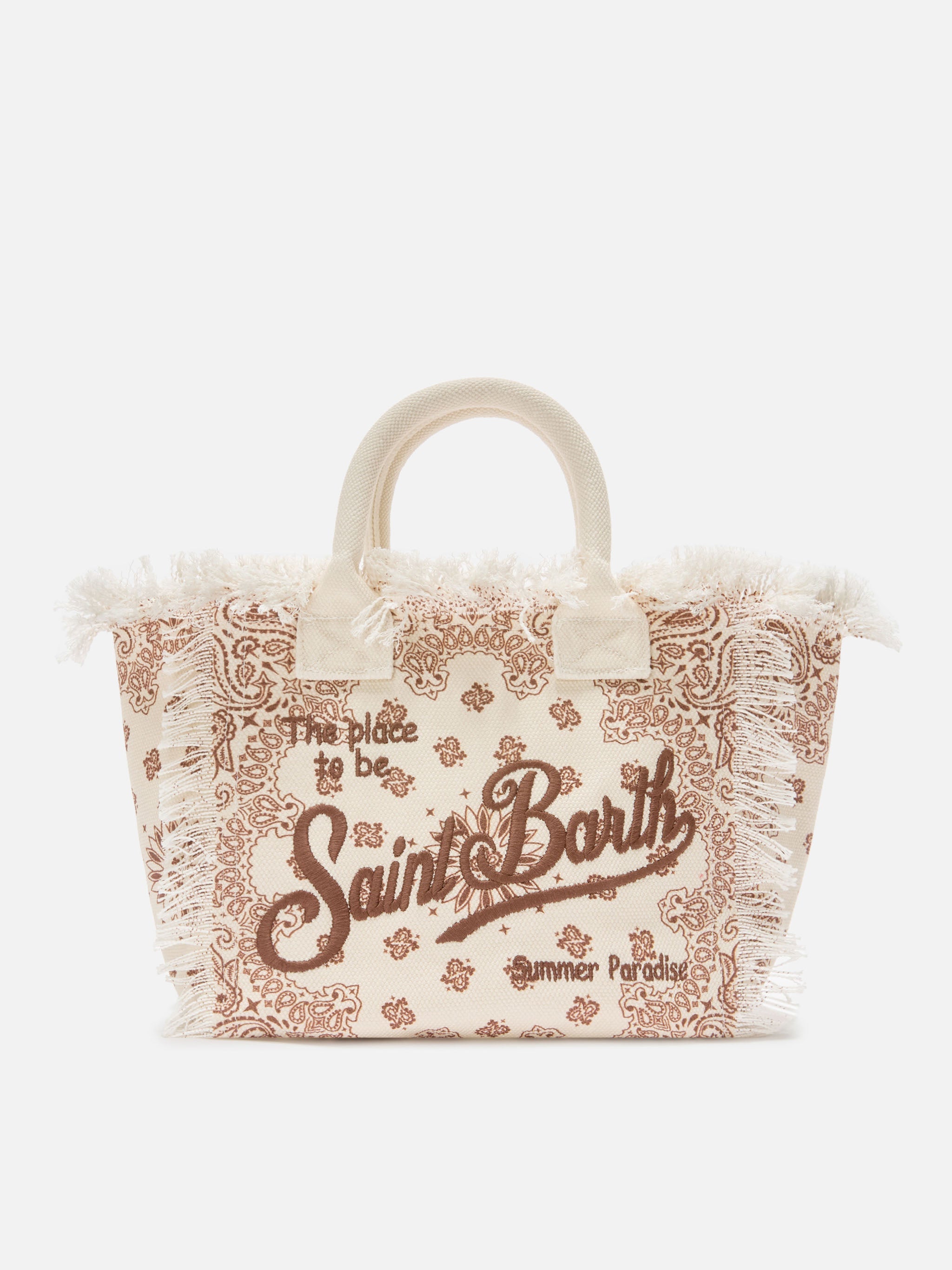 Beige Canvas Colette Bag With Bandana Print White