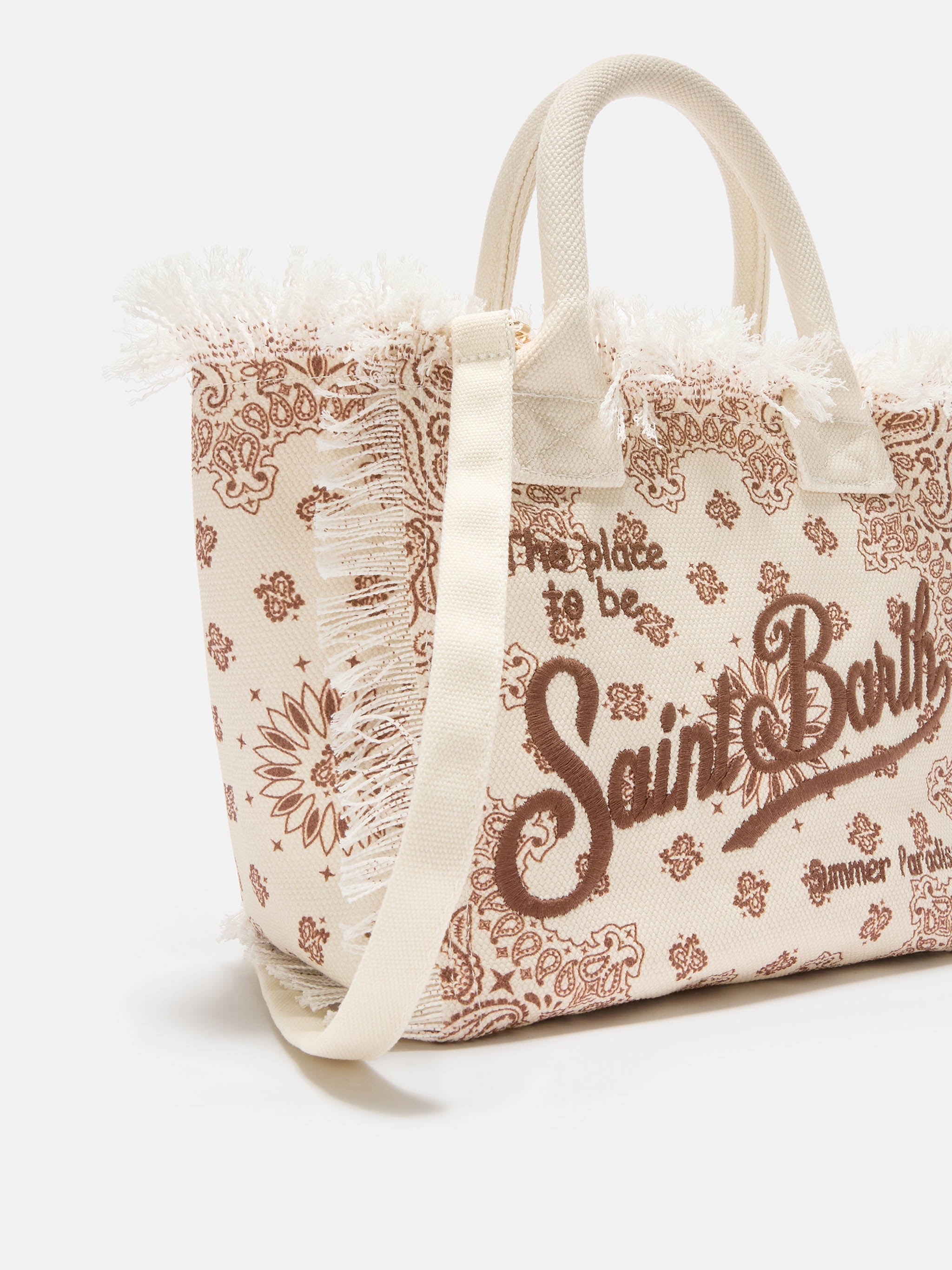 Beige Canvas Colette Bag With Bandana Print White